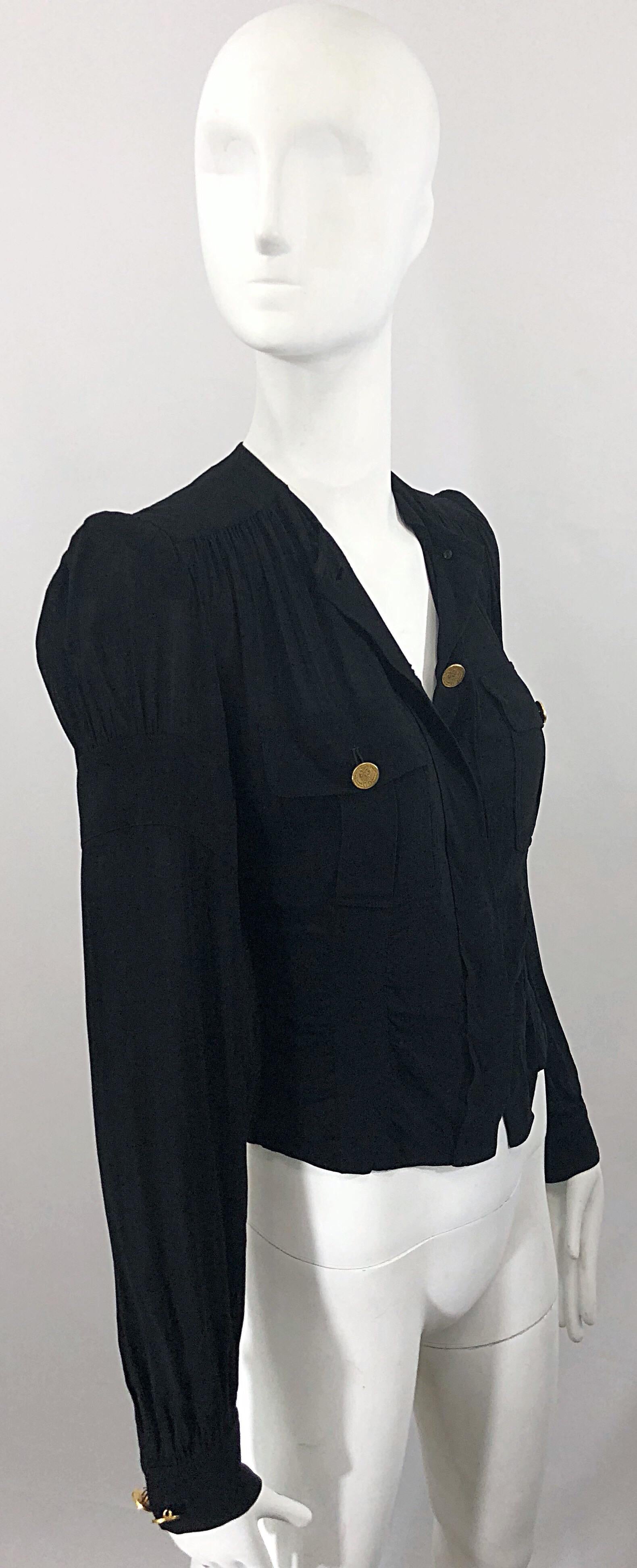 Vintage Donna Karan Collection 1990s Black Size 2 / 4 Puff Sleeve Shirt ...