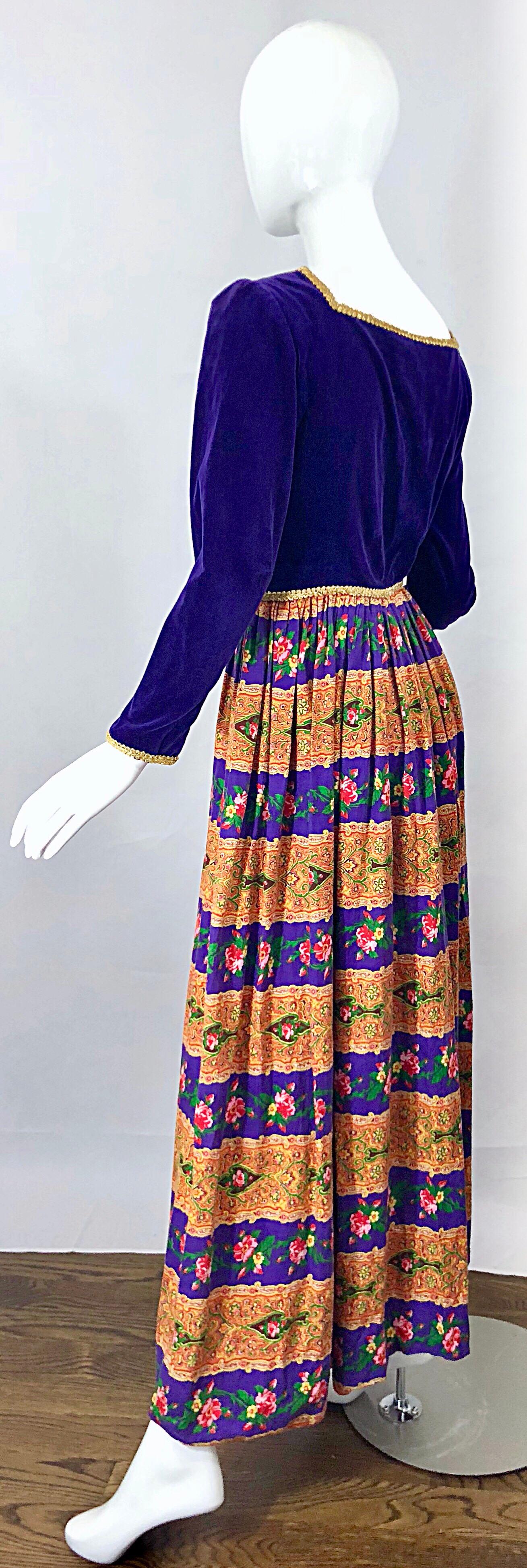 Incredible 1970s Jay Morley for Fern Violette Purple Velvet Regal 70s Maxi Dress For Sale 7