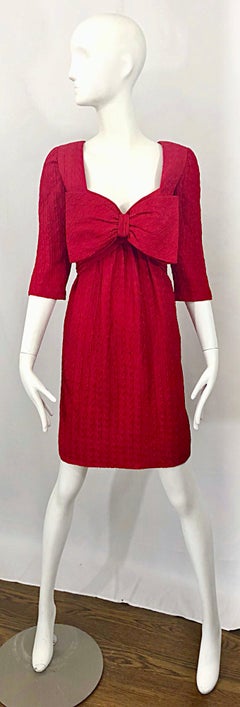 Vintage Oscar de la Renta Size 10 Lipstick Red Avant Garde Silk 3/4 Sleeve Dress