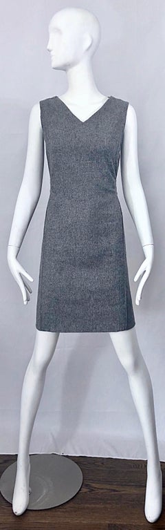 Chic 1960s Heather Gray Wool Sleeveless Vintage 60s Mod Shift Dress