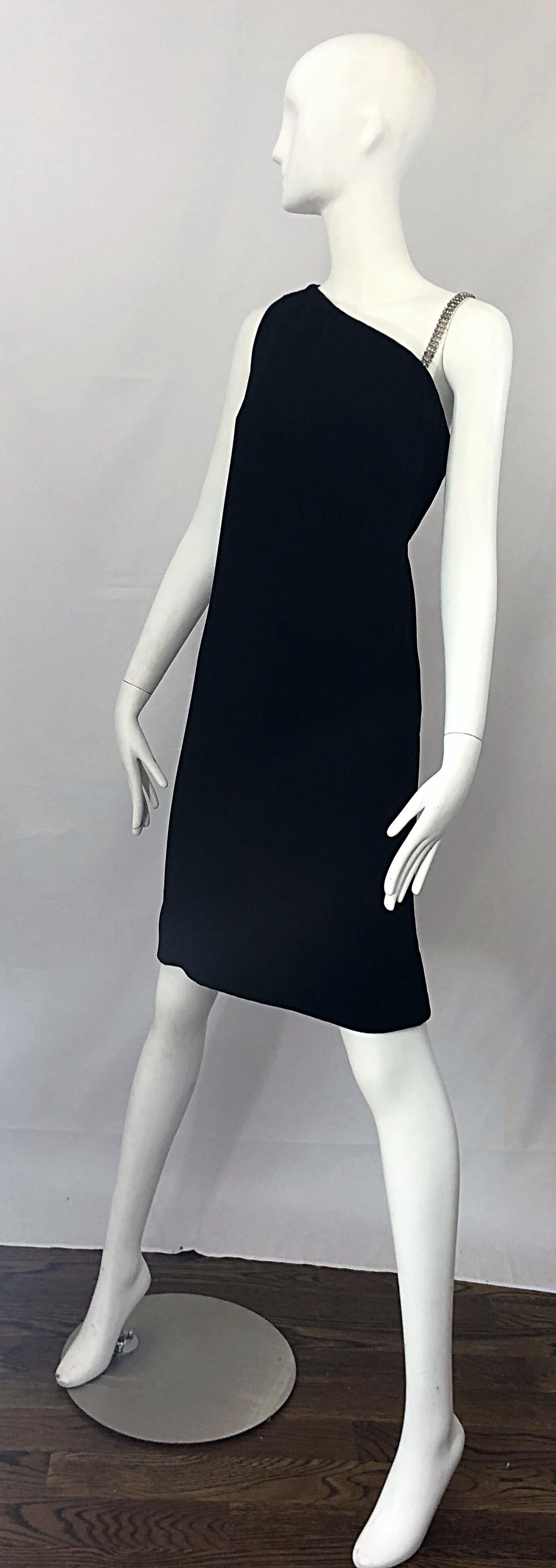 1960s Guy D. Plus Size 14 / 16 Demi Couture Black One Shoulder Cocktail Dress For Sale 1