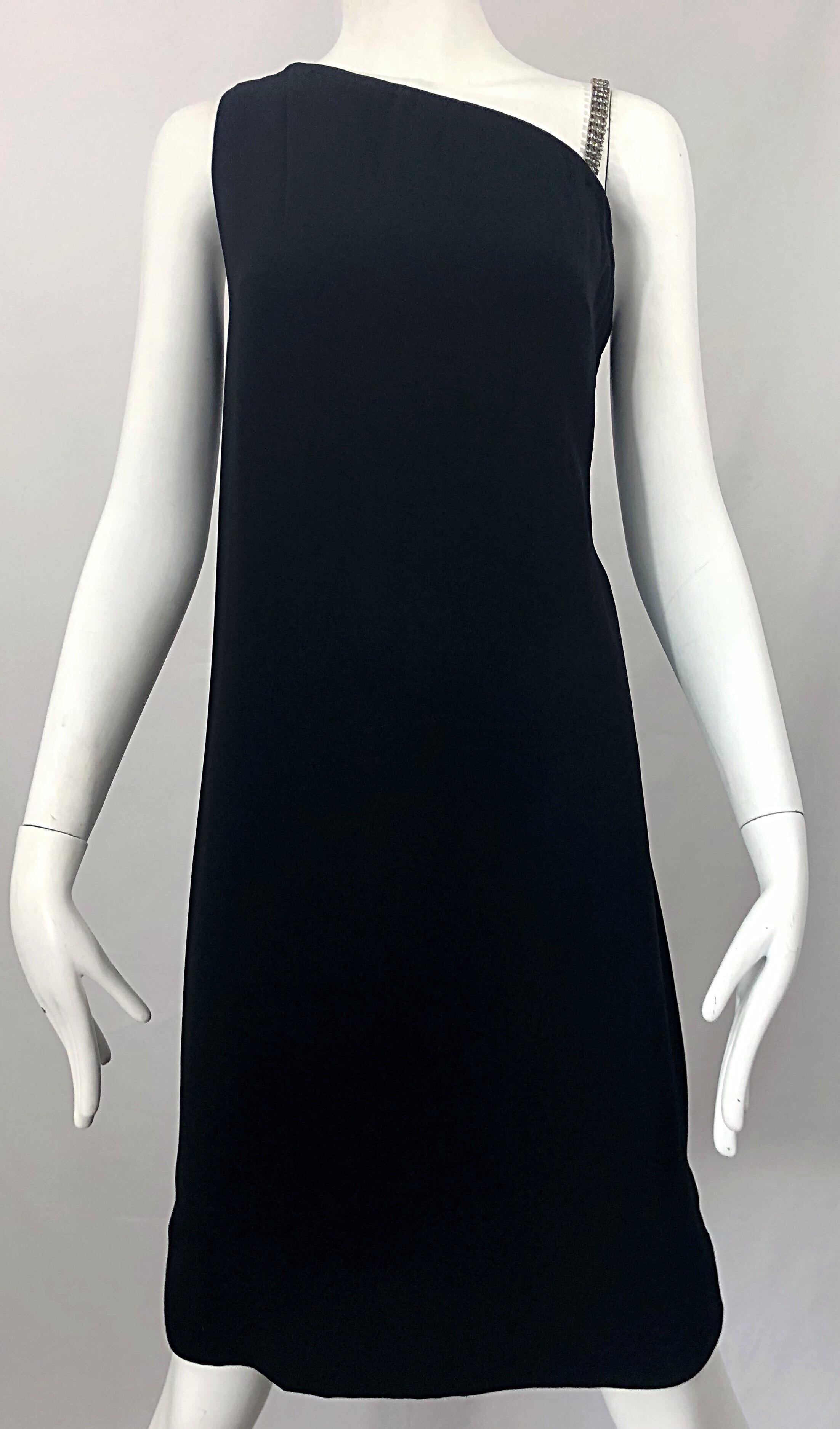 1960s Guy D. Plus Size 14 / 16 Demi Couture Black One Shoulder Cocktail Dress For Sale 2