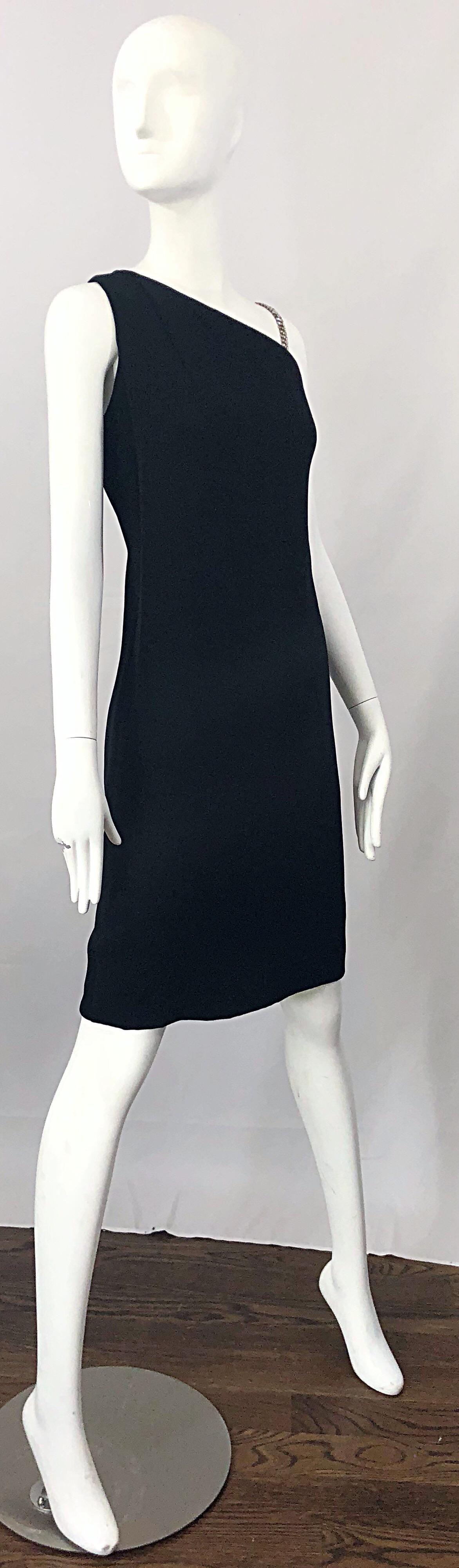 1960s Guy D. Plus Size 14 / 16 Demi Couture Black One Shoulder Cocktail Dress For Sale 3