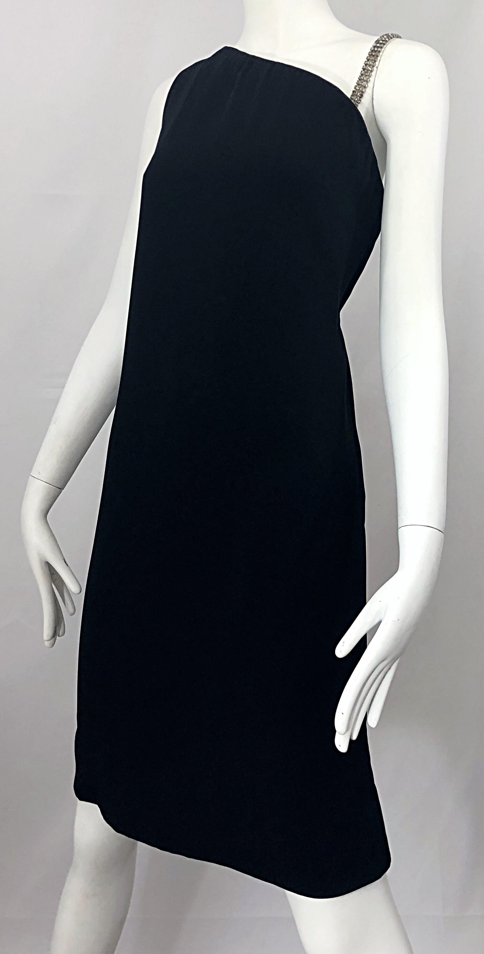 1960s Guy D. Plus Size 14 / 16 Demi Couture Black One Shoulder Cocktail Dress For Sale 5