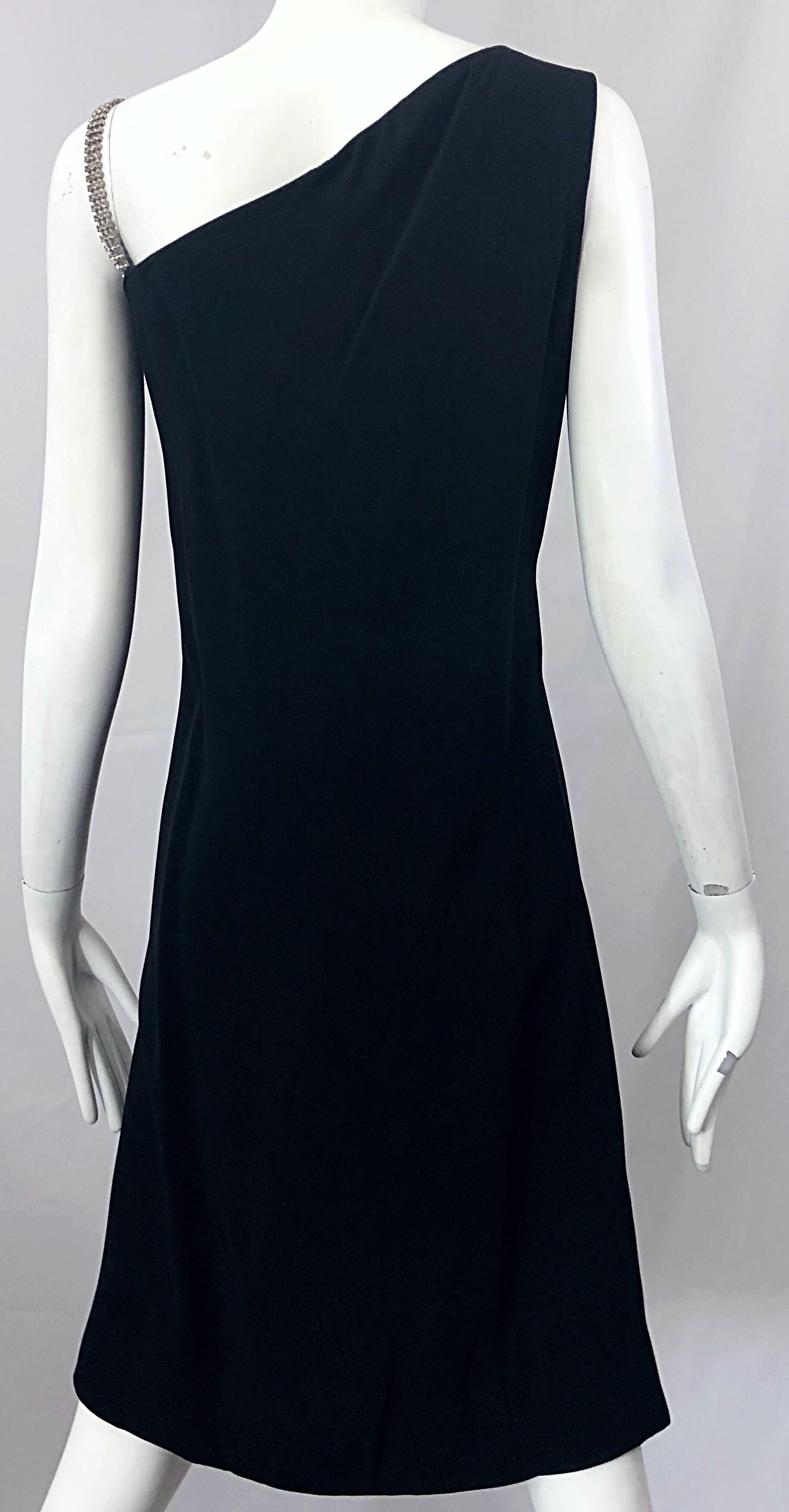 1960s Guy D. Plus Size 14 / 16 Demi Couture Black One Shoulder Cocktail Dress For Sale 6