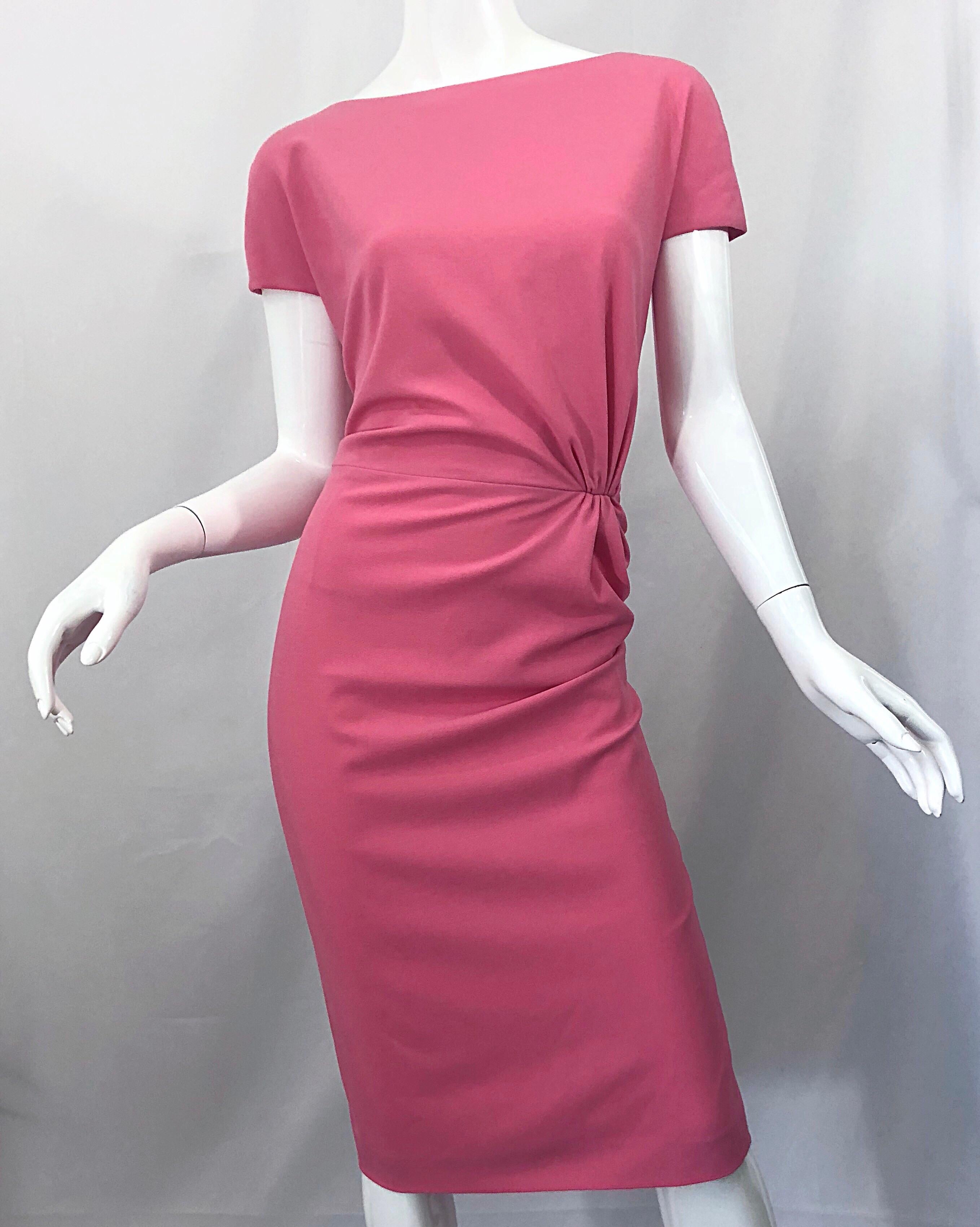 Women's New Dsquared Size 10 - 12 / 46 Flattering Bubblegum Pink Short Sleeve Dress For Sale