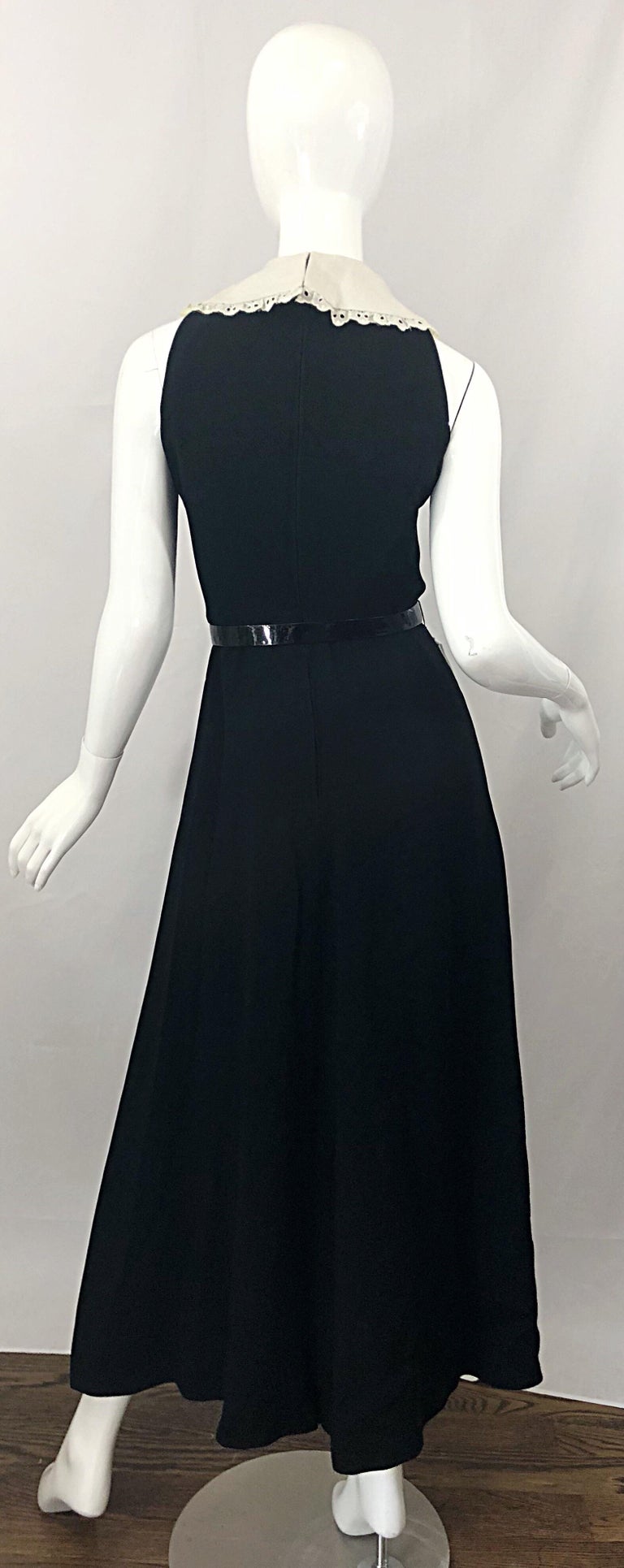 1970s Donald Brooks Black and White Crepe Belted Vintage 70s Maxi Dress For Sale 1