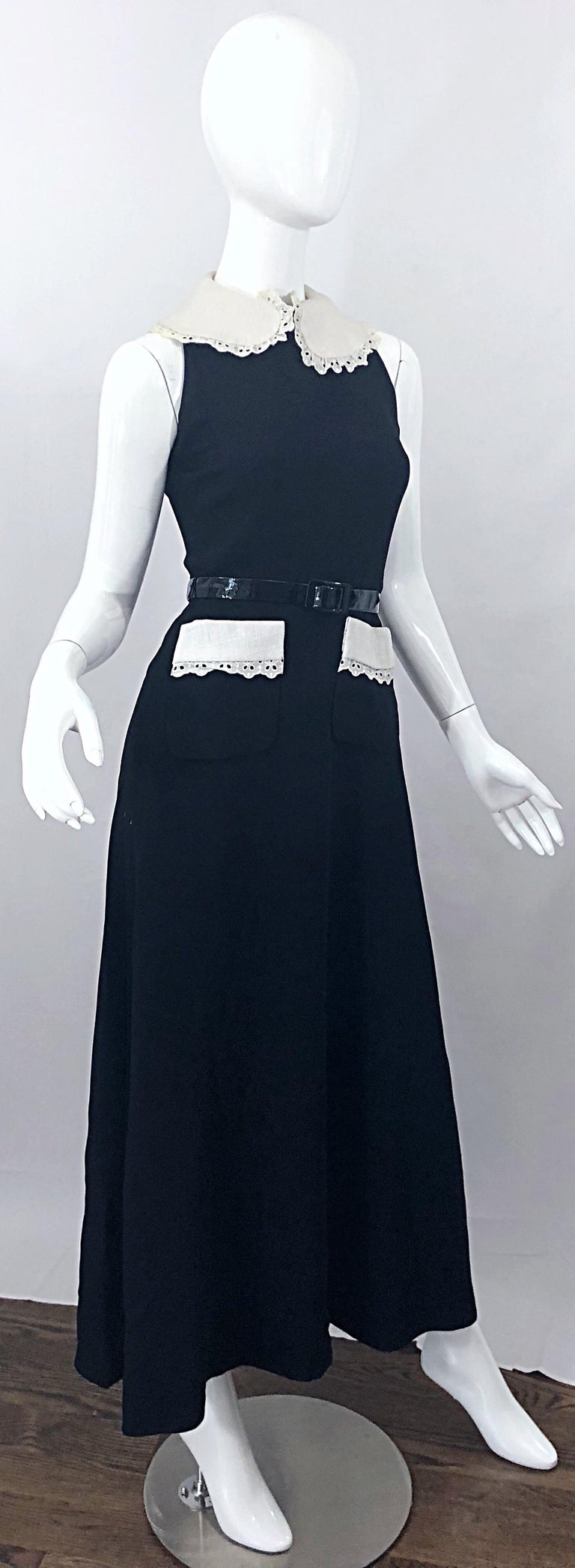 1970s Donald Brooks Black and White Crepe Belted Vintage 70s Maxi Dress For Sale 2