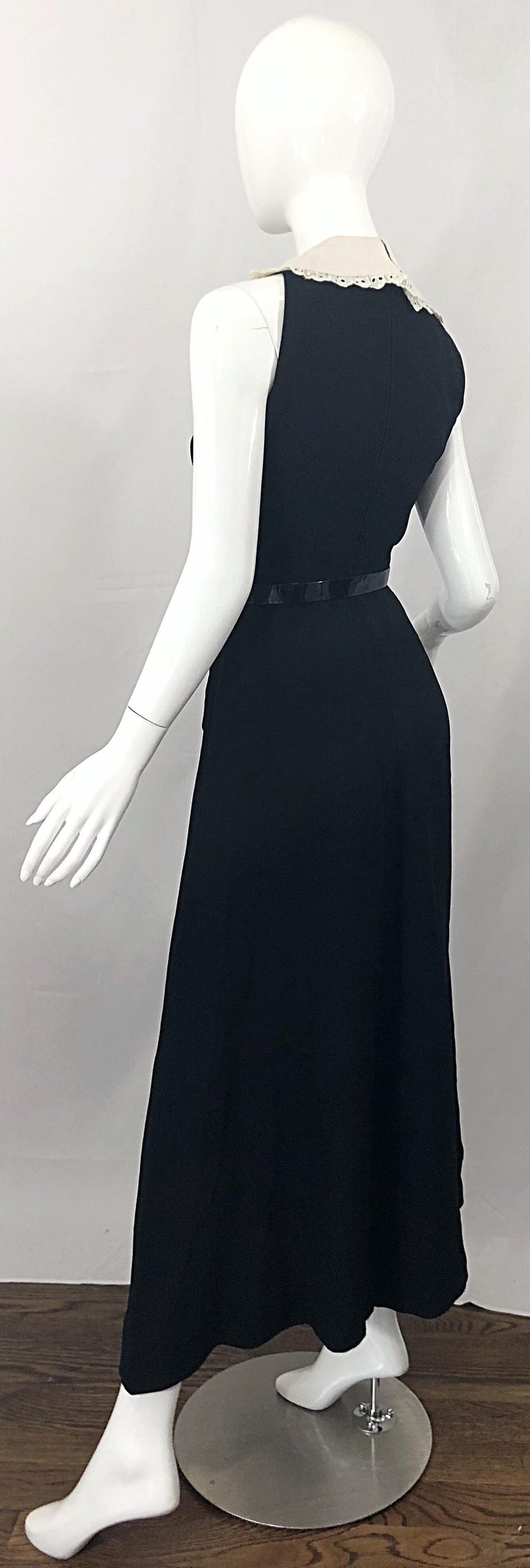 1970s Donald Brooks Black and White Crepe Belted Vintage 70s Maxi Dress For Sale 4