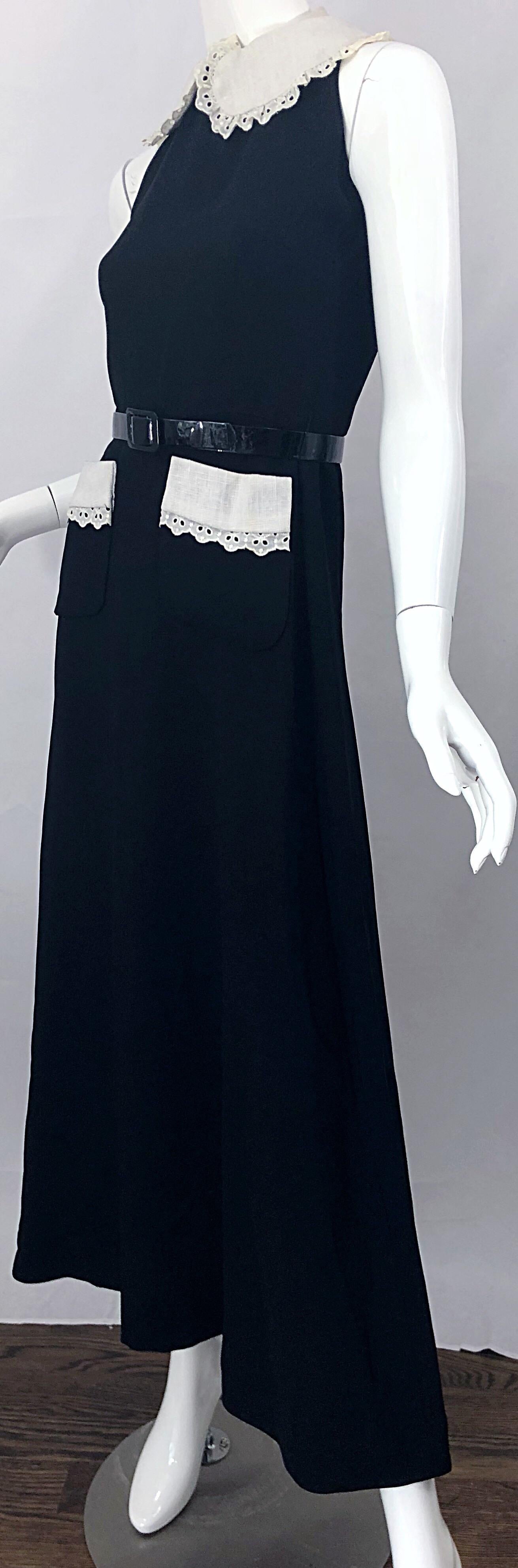 1970s Donald Brooks Black and White Crepe Belted Vintage 70s Maxi Dress For Sale 3