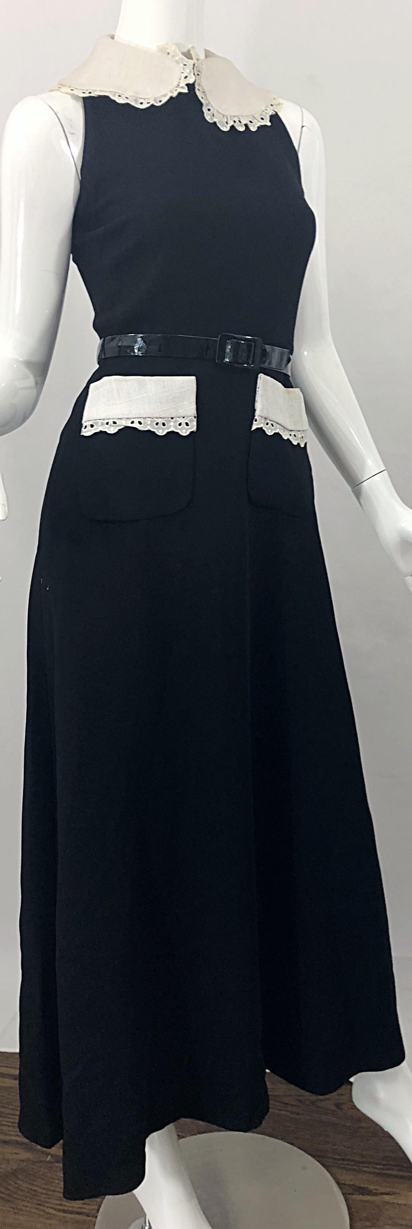 1970s Donald Brooks Black and White Crepe Belted Vintage 70s Maxi Dress For Sale 5