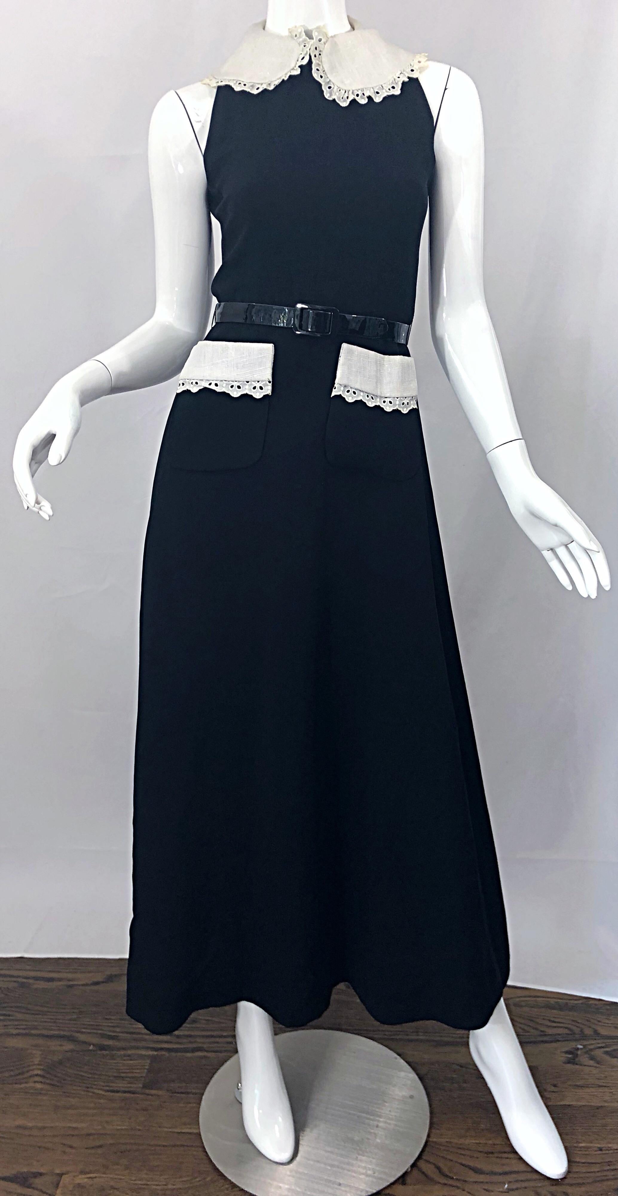 1970s Donald Brooks Black and White Crepe Belted Vintage 70s Maxi Dress For Sale 6