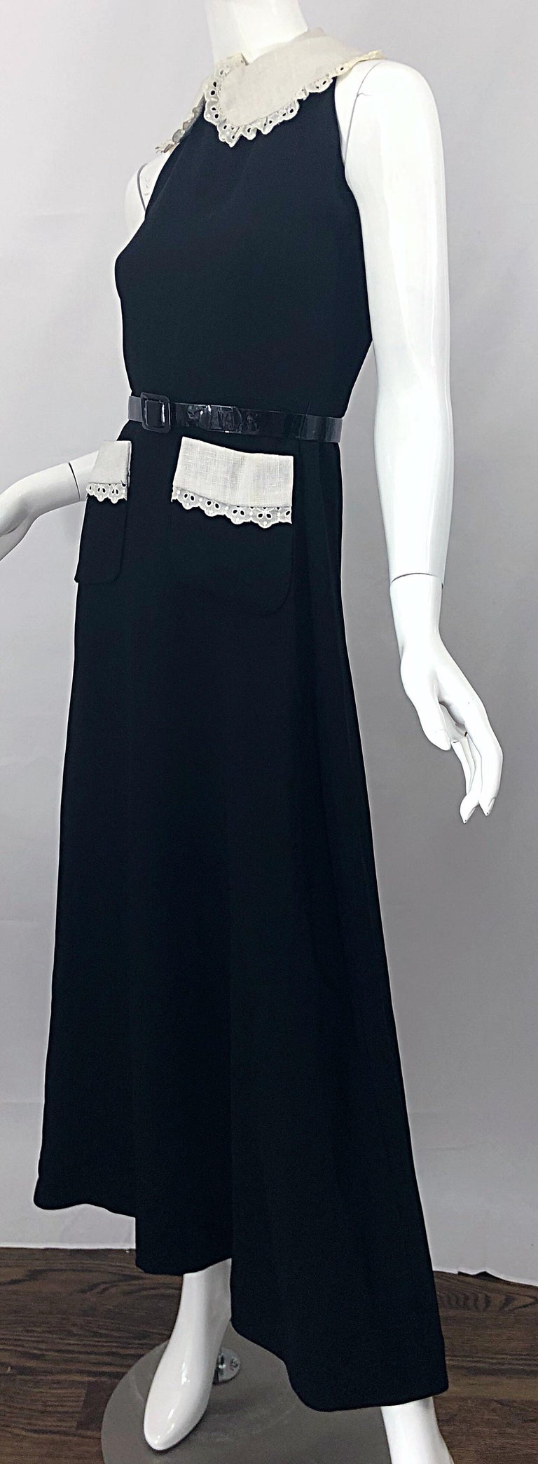 1970s Donald Brooks Black and White Crepe Belted Vintage 70s Maxi Dress For Sale 7