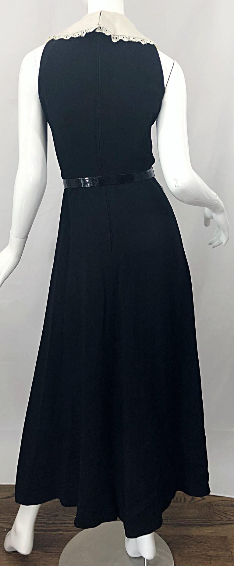 1970s Donald Brooks Black and White Crepe Belted Vintage 70s Maxi Dress For Sale 8