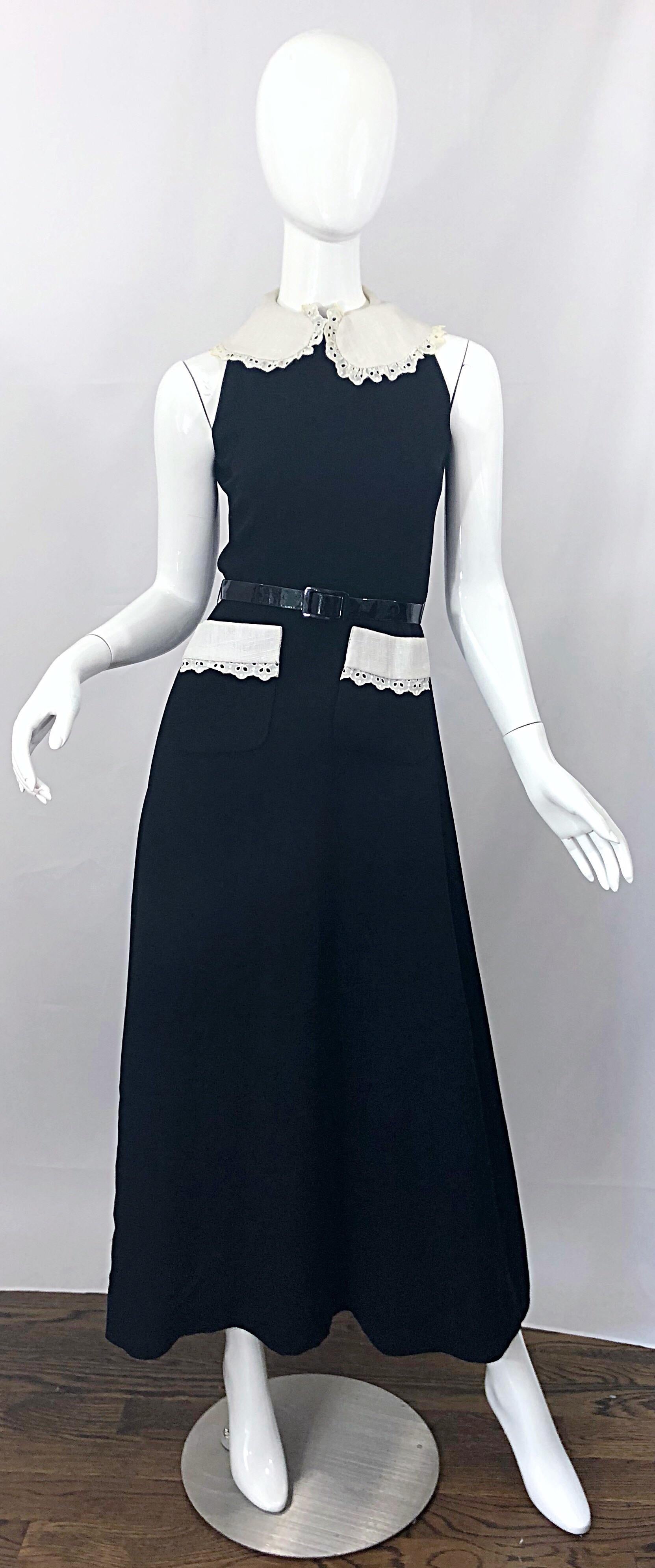 1970s Donald Brooks Black and White Crepe Belted Vintage 70s Maxi Dress For Sale 9