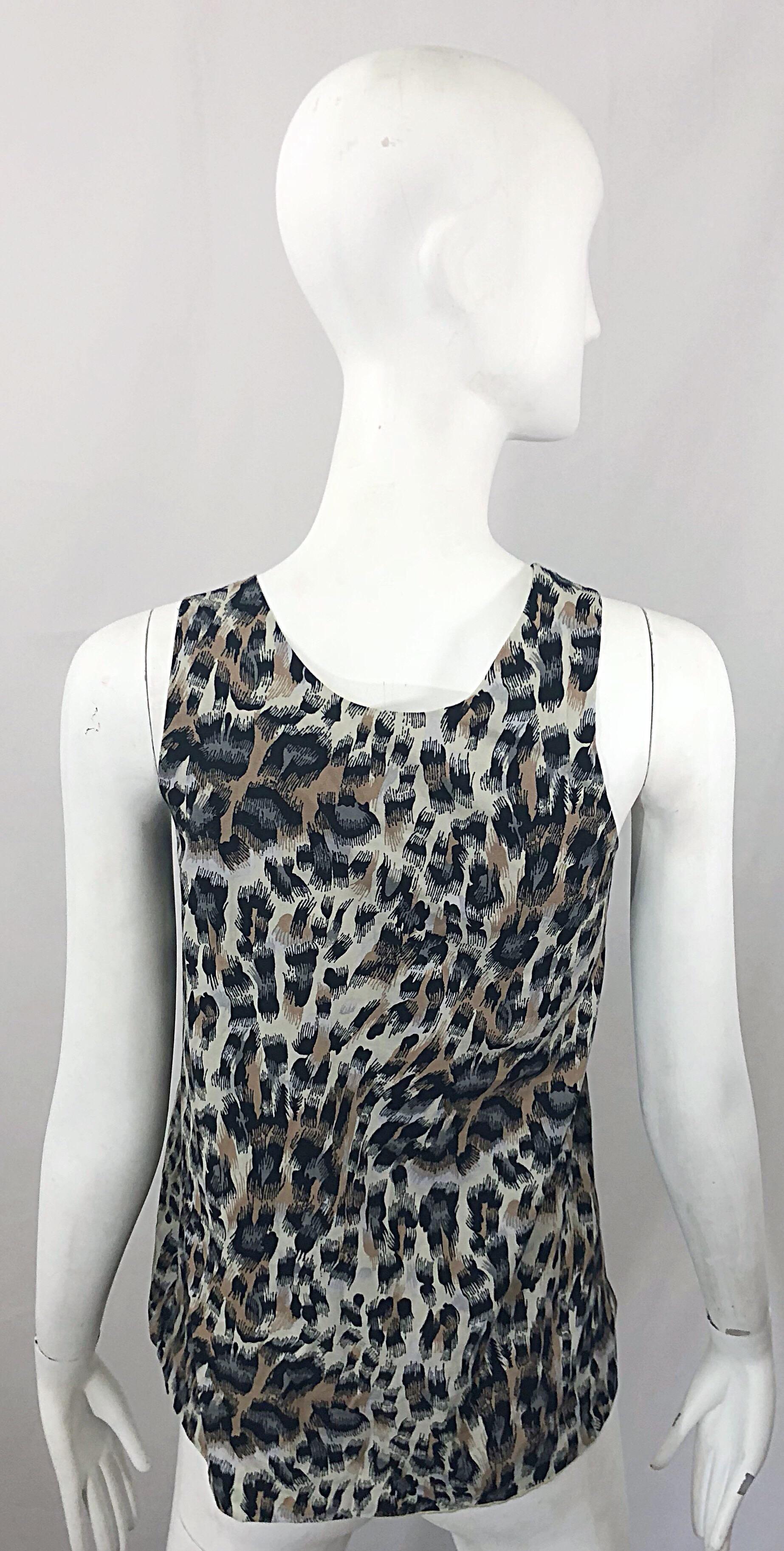 Chloé - Haut tunique sans manches des années 1990 imprimé guépard léopard taupe + gris + marron Pour femmes en vente