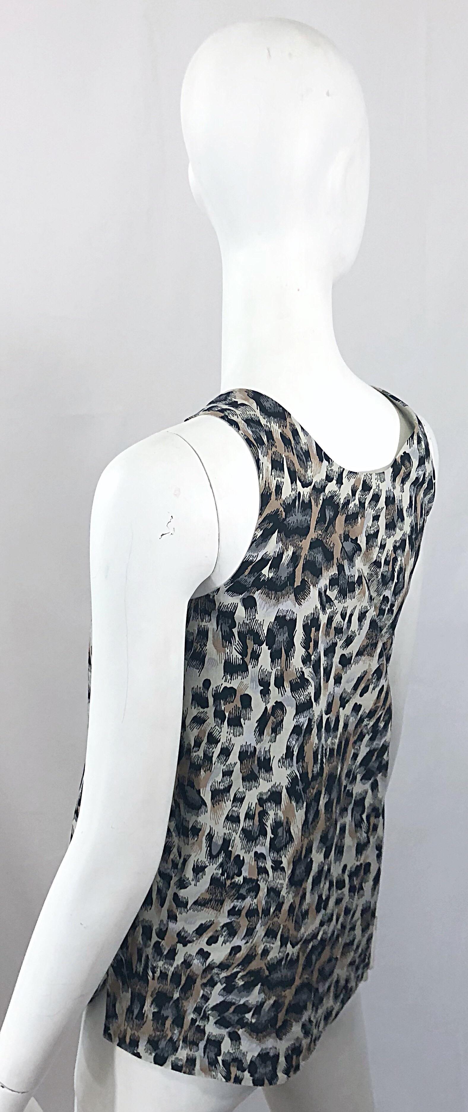 1990s Chloe Leopard Cheetah Print Taupe + Gray + Brown 90s Sleeveless Tunic Top For Sale 6