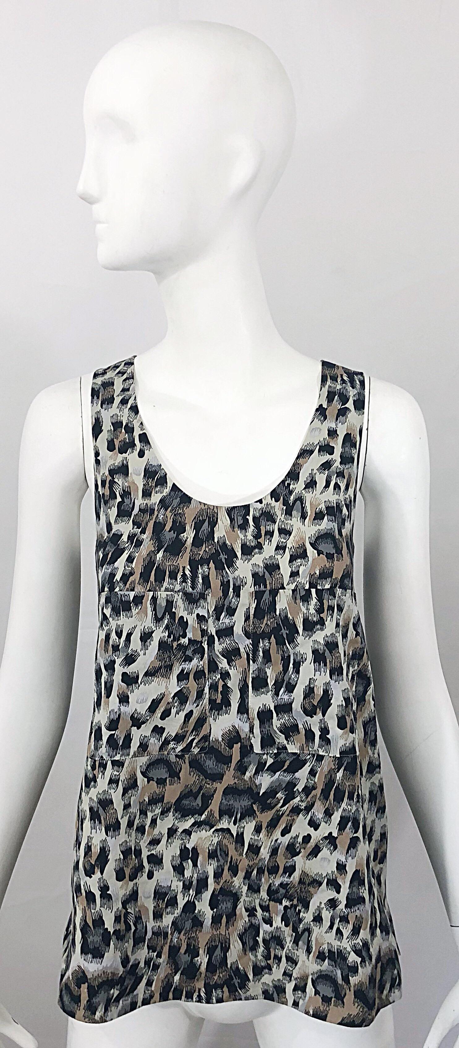 1990s Chloe Leopard Cheetah Print Taupe + Gray + Brown 90s Sleeveless Tunic Top For Sale 7