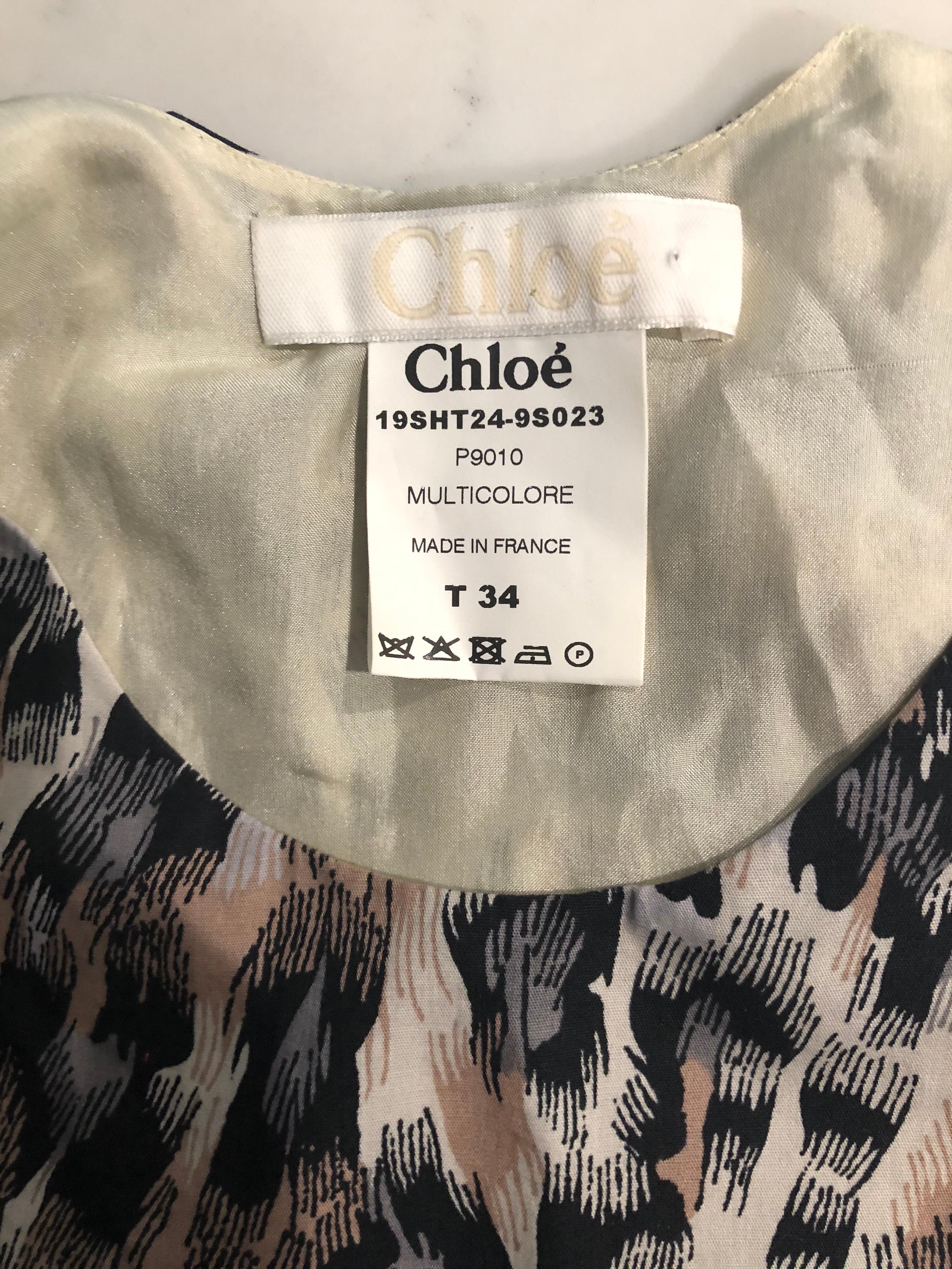 1990s Chloe Leopard Cheetah Print Taupe + Gray + Brown 90s Sleeveless Tunic Top For Sale 8