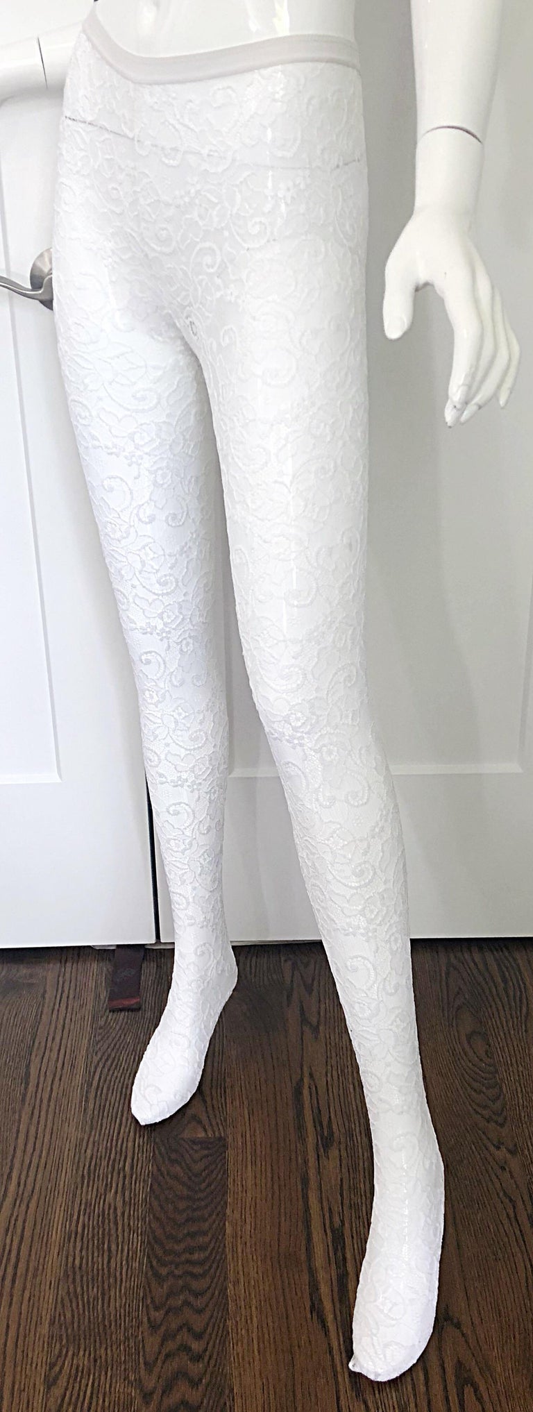 Never Worn Gianni Versace 1990s White Lace Vintage Panty Hose Leggings  Stockings For Sale at 1stDibs | versace stocking, versace tights lace,  white versace leggings