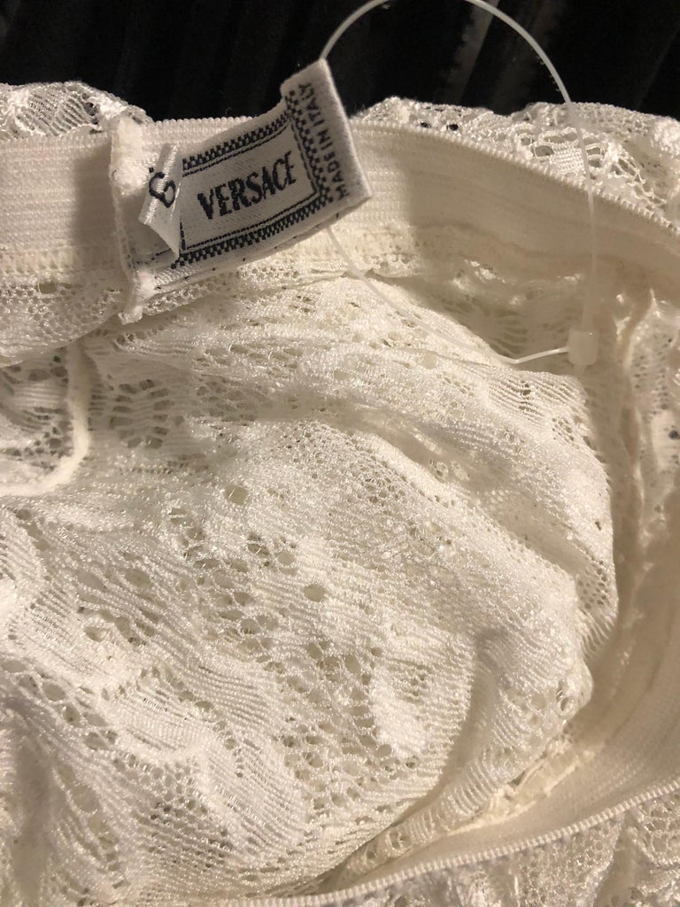 Never Worn Gianni Versace 1990s White Lace Vintage Panty Hose Leggings