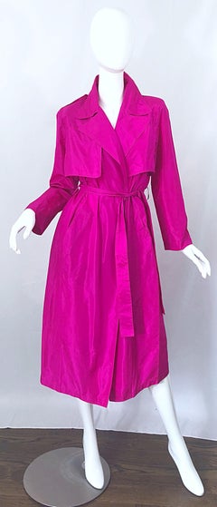 Vintage Vicky Tiel Couture 80s Hot Pink Fuchsia Silk 1980s Trecnch Jacket Dress