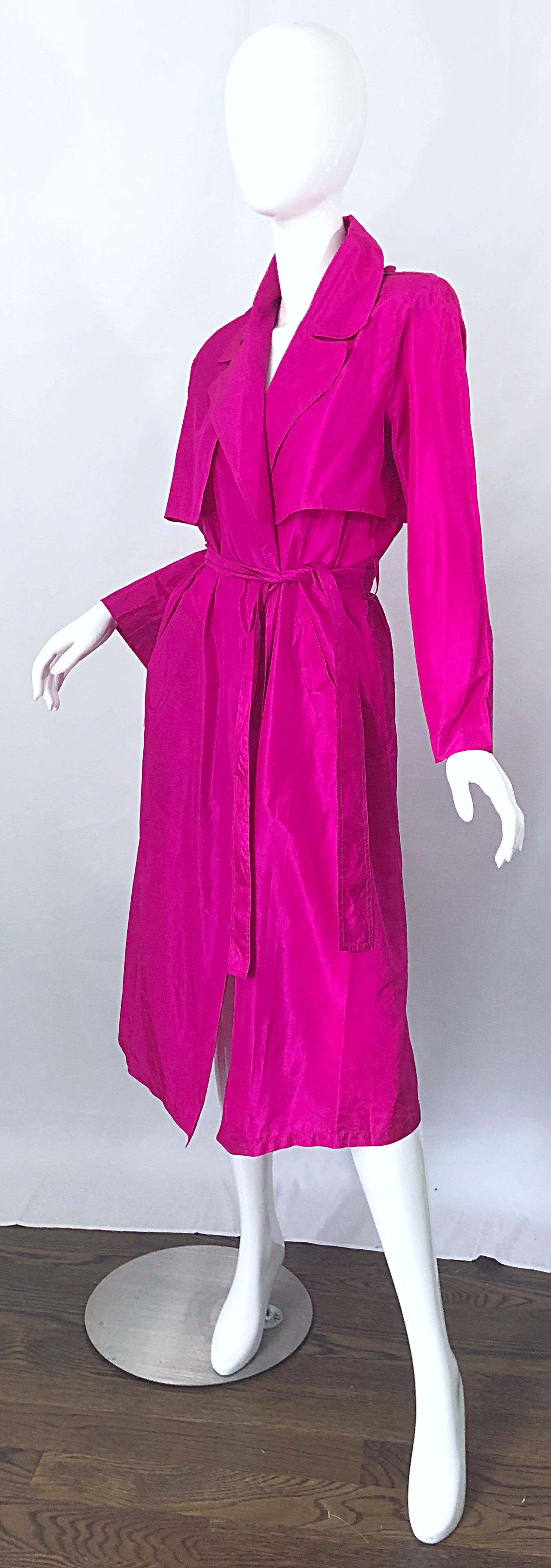 Vintage Vicky Tiel Couture 80s Hot Pink Fuchsia Silk 1980s Trecnch Jacket Dress 1