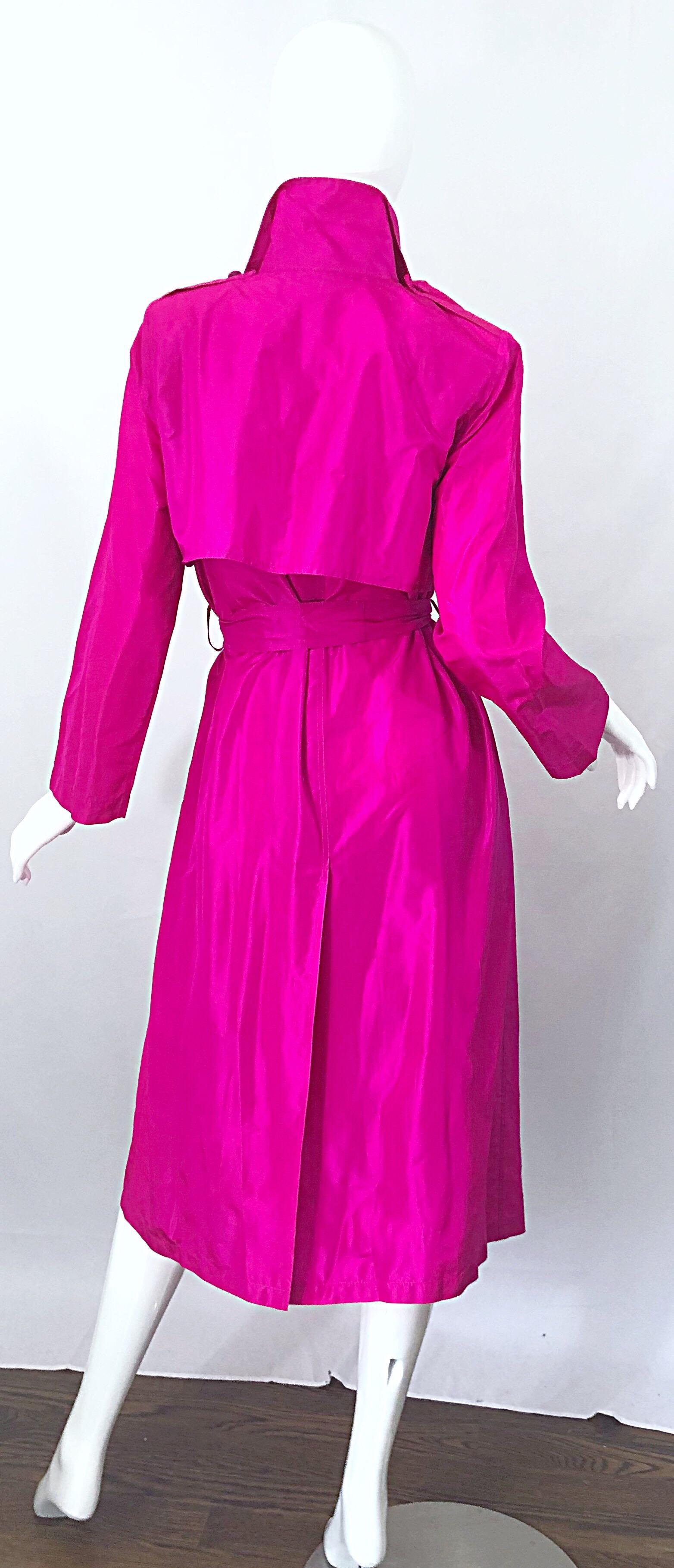 Women's Vintage Vicky Tiel Couture 80s Hot Pink Fuchsia Silk 1980s Trecnch Jacket Dress