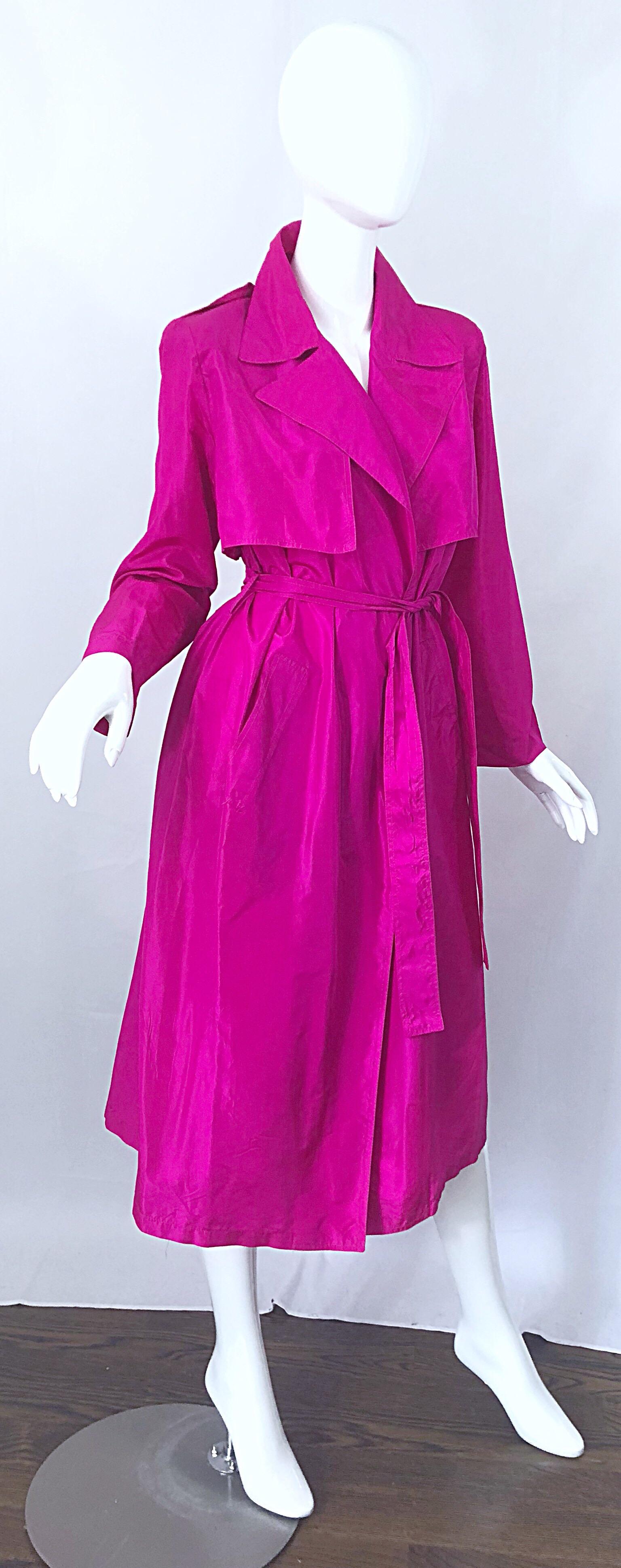Vintage Vicky Tiel Couture 80s Hot Pink Fuchsia Silk 1980s Trecnch Jacket Dress 2