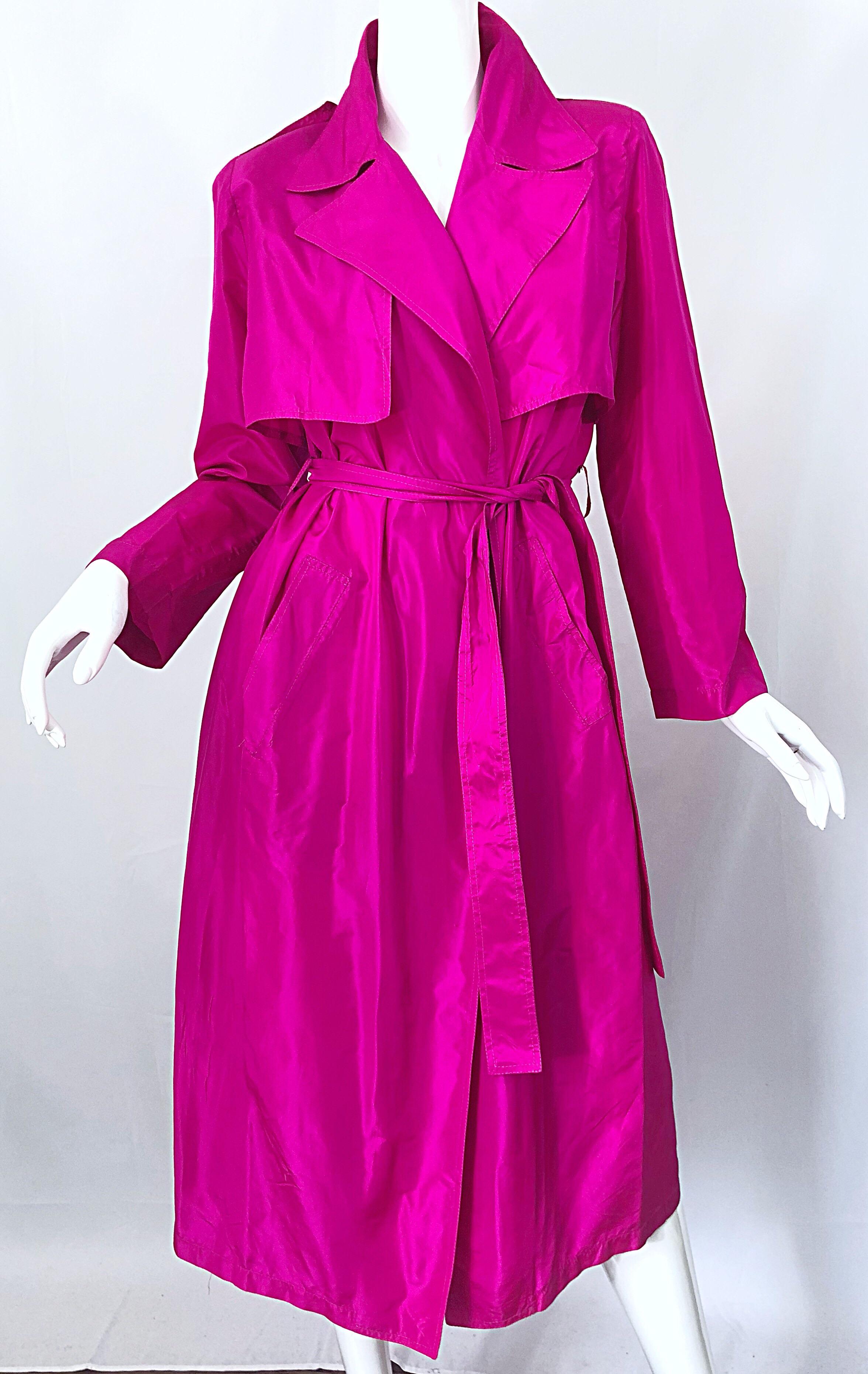 Vintage Vicky Tiel Couture 80s Hot Pink Fuchsia Silk 1980s Trecnch Jacket Dress 3