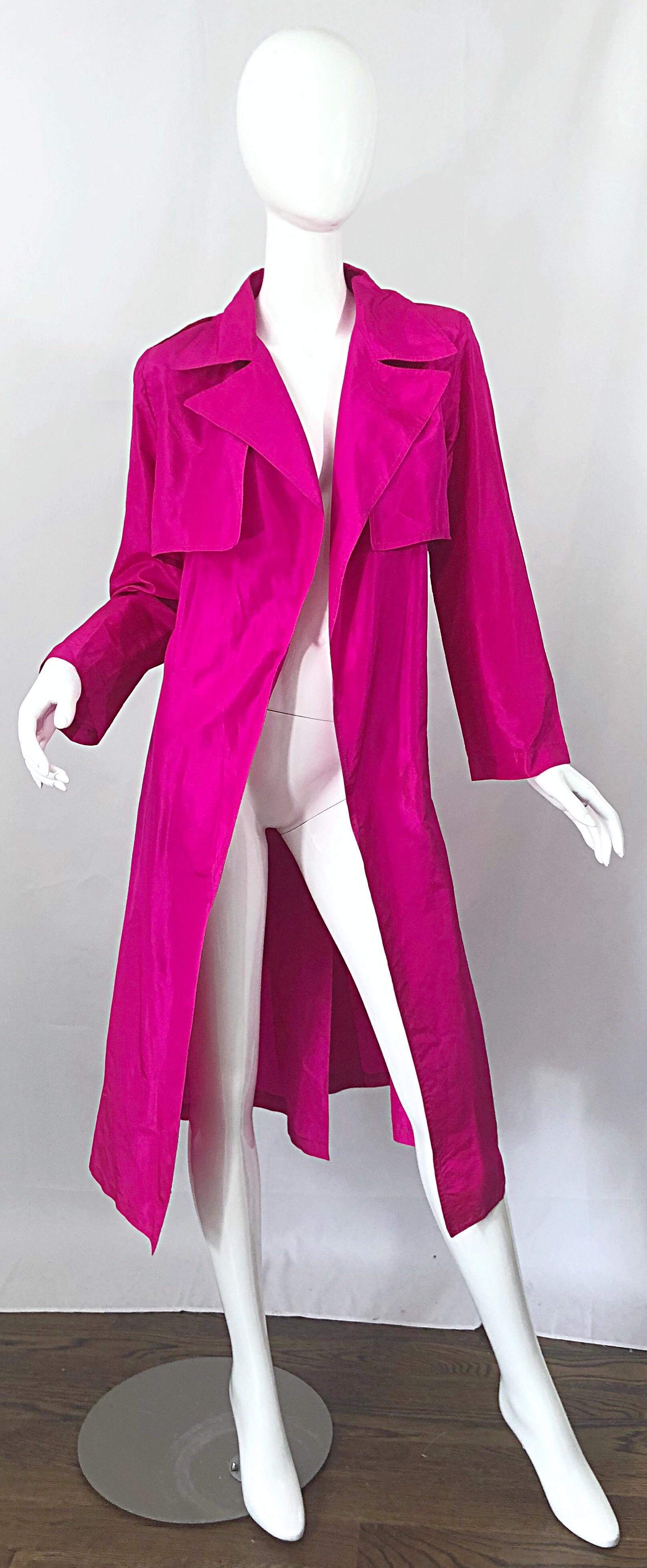 Vintage Vicky Tiel Couture 80s Hot Pink Fuchsia Silk 1980s Trecnch Jacket Dress 4