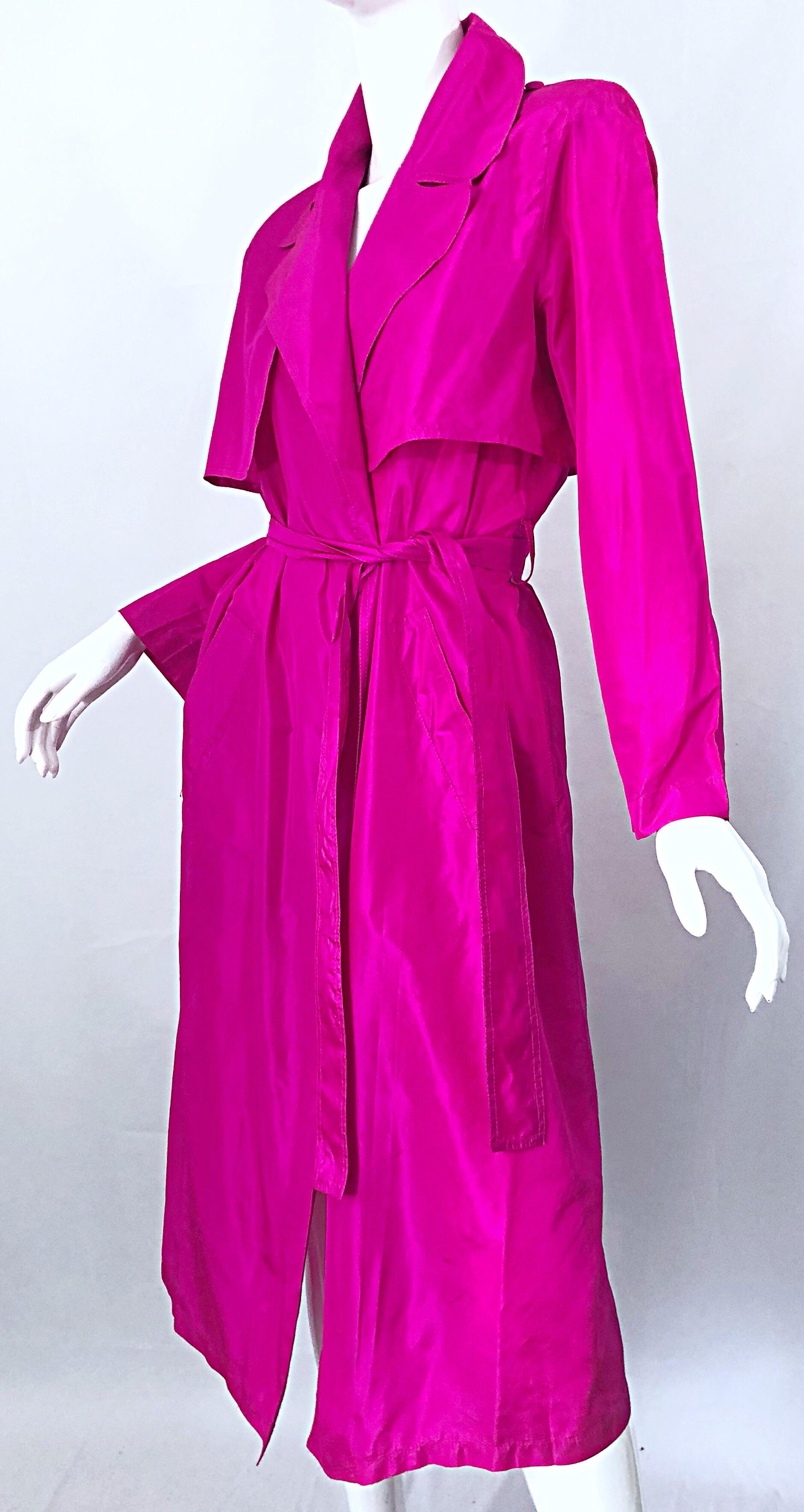 Vintage Vicky Tiel Couture 80s Hot Pink Fuchsia Silk 1980s Trecnch Jacket Dress 6