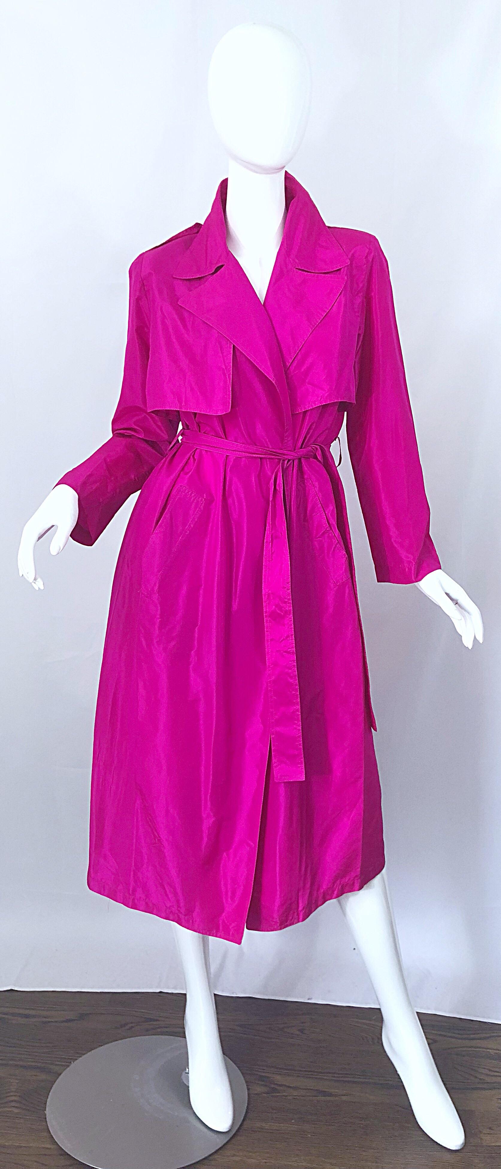 Vintage Vicky Tiel Couture 80s Hot Pink Fuchsia Silk 1980s Trecnch Jacket Dress 7