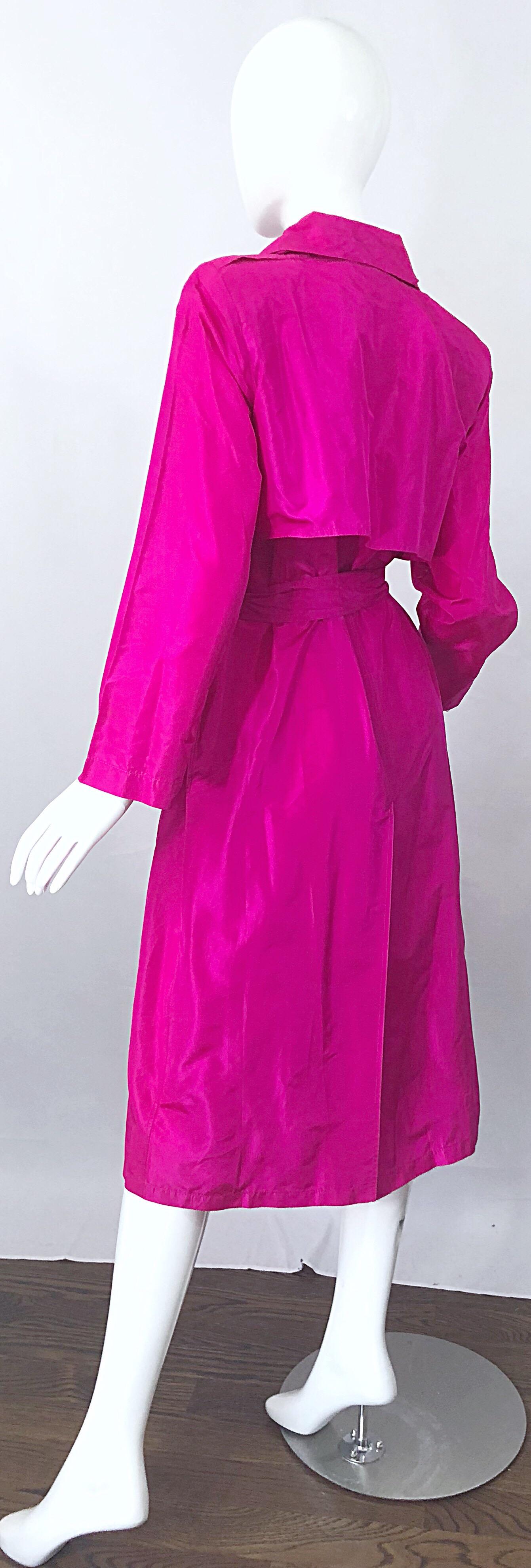 Vintage Vicky Tiel Couture 80s Hot Pink Fuchsia Silk 1980s Trecnch Jacket Dress 8