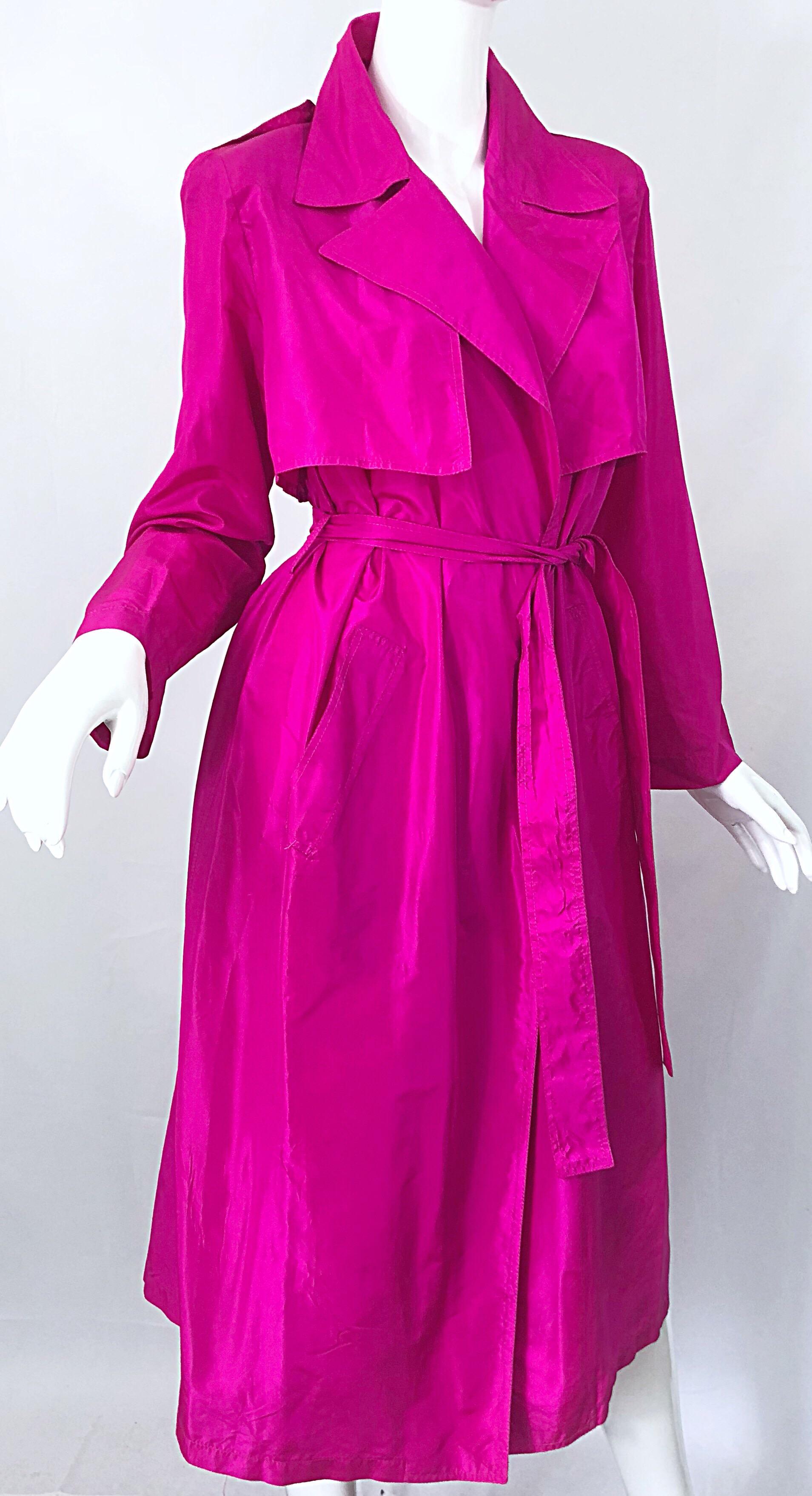 Vintage Vicky Tiel Couture 80s Hot Pink Fuchsia Silk 1980s Trecnch Jacket Dress 9