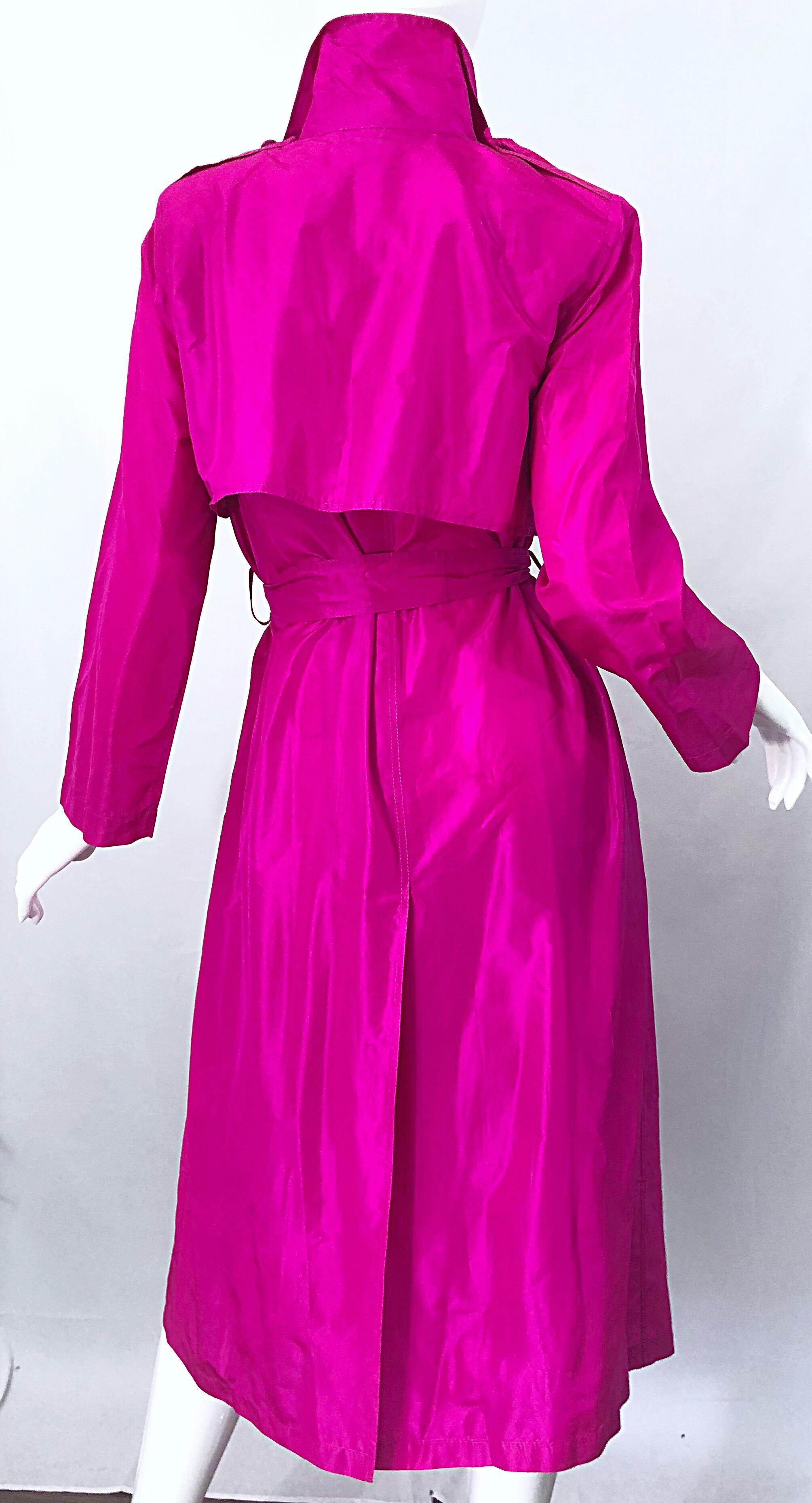 Vintage Vicky Tiel Couture 80s Hot Pink Fuchsia Silk 1980s Trecnch Jacket Dress 10