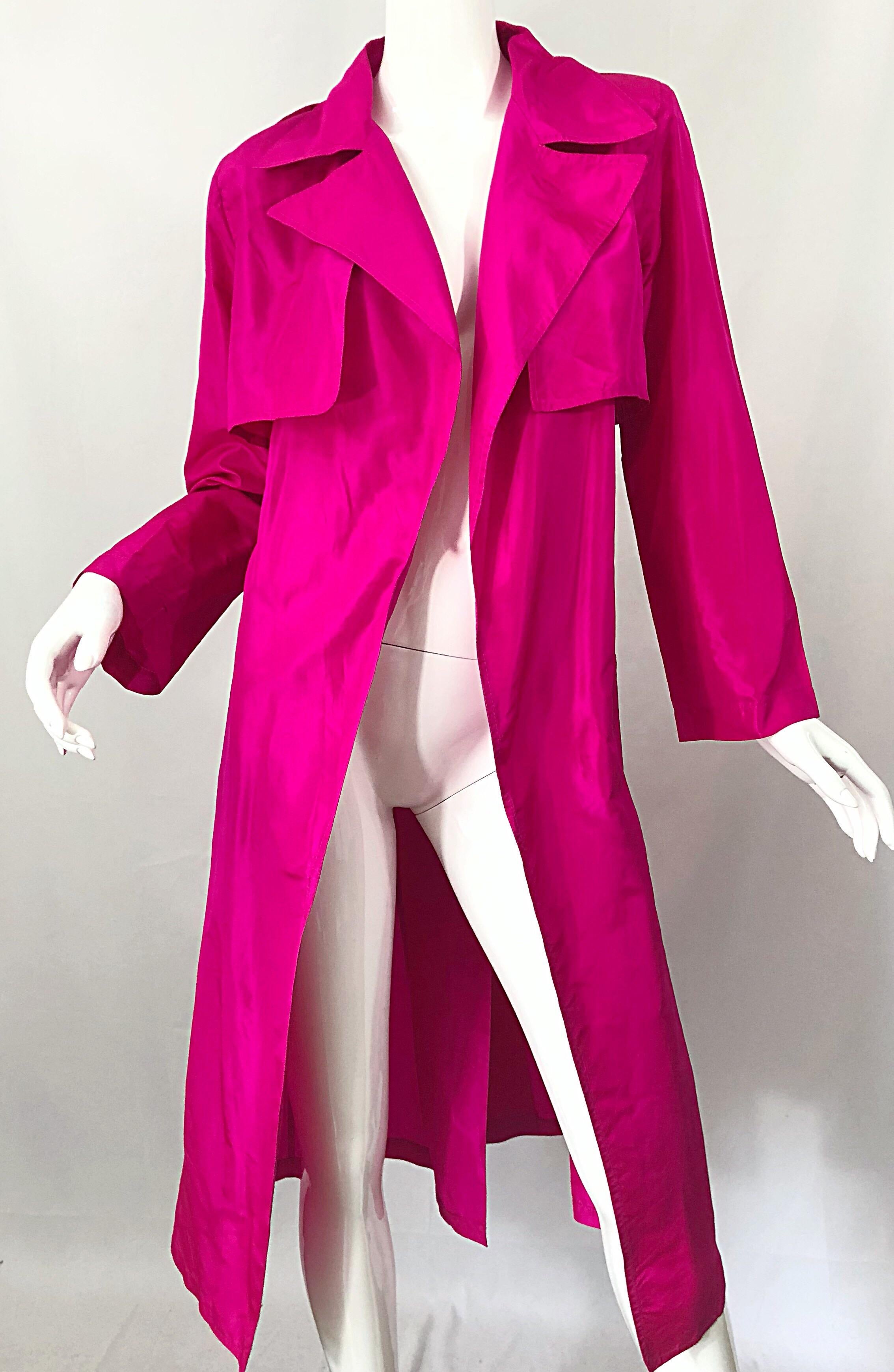 Vintage Vicky Tiel Couture 80s Hot Pink Fuchsia Silk 1980s Trecnch Jacket Dress 11