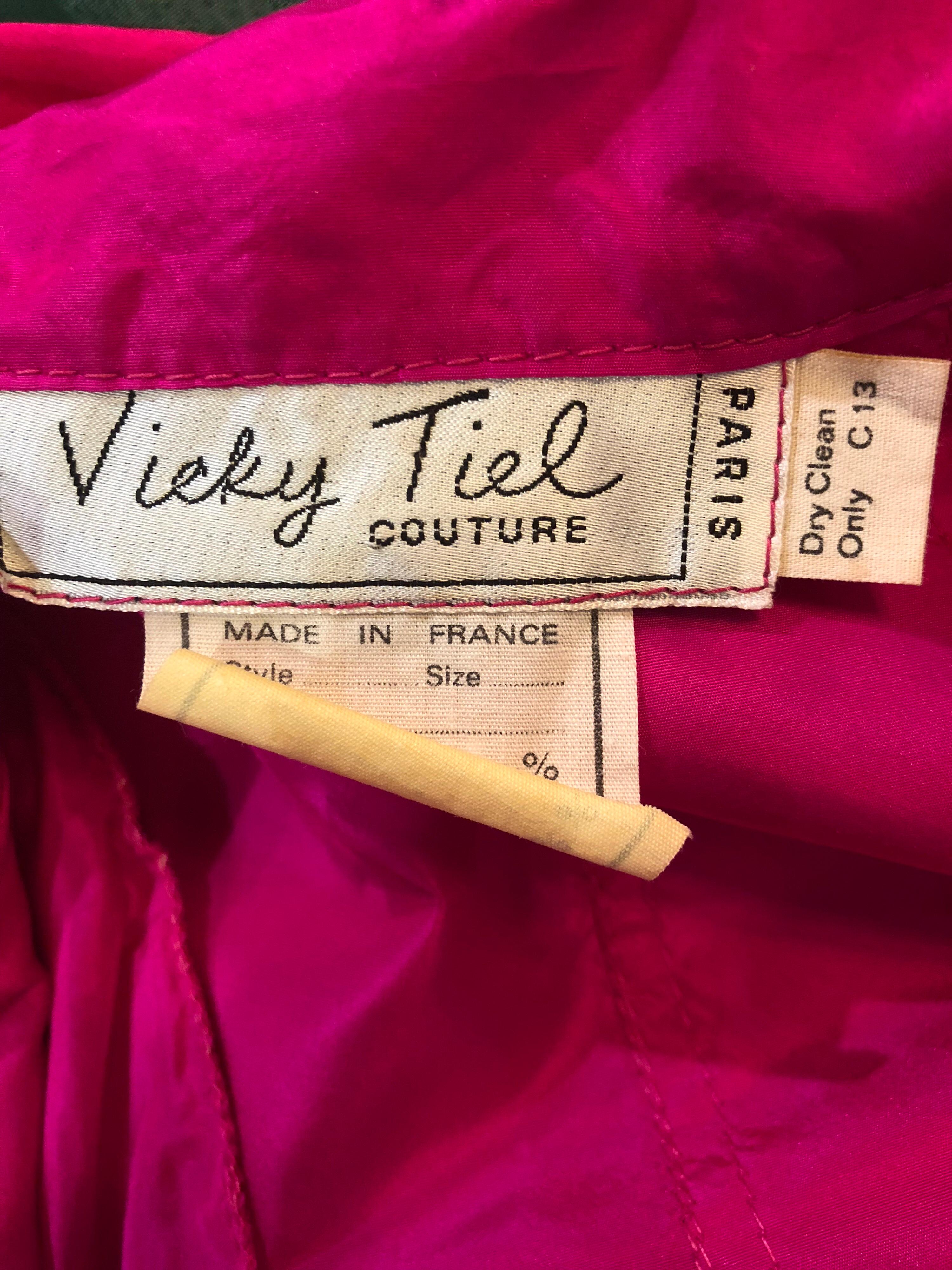 Vintage Vicky Tiel Couture 80s Hot Pink Fuchsia Silk 1980s Trecnch Jacket Dress 12