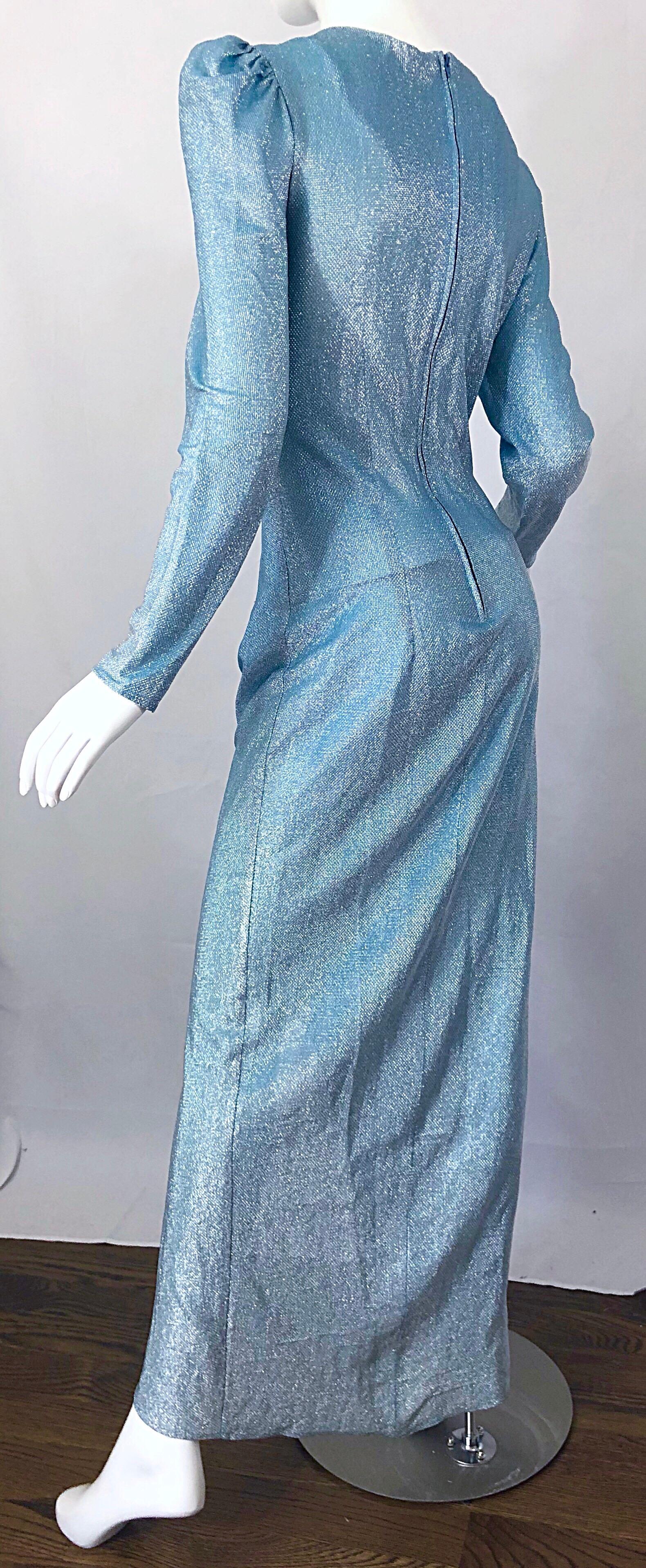 Amazing 1980s Cher Jacque Sky Blue Lurex Rhinestone Vintage 80s Evening Gown 1