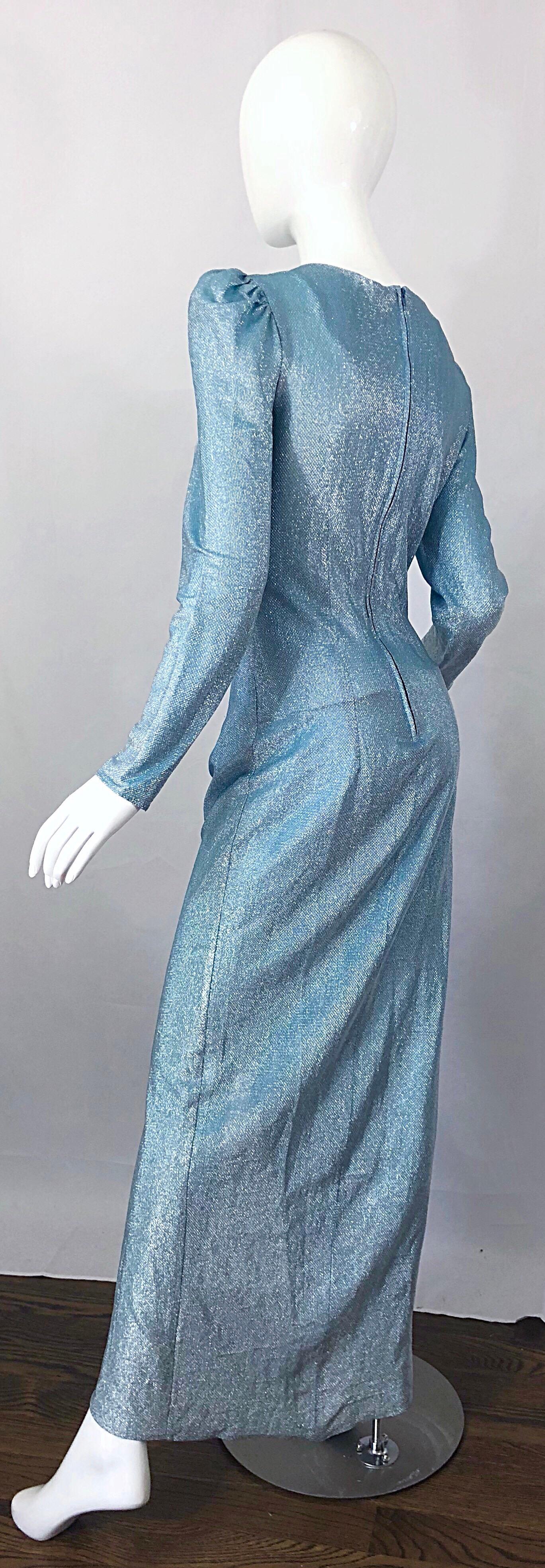 Amazing 1980s Cher Jacque Sky Blue Lurex Rhinestone Vintage 80s Evening Gown 3