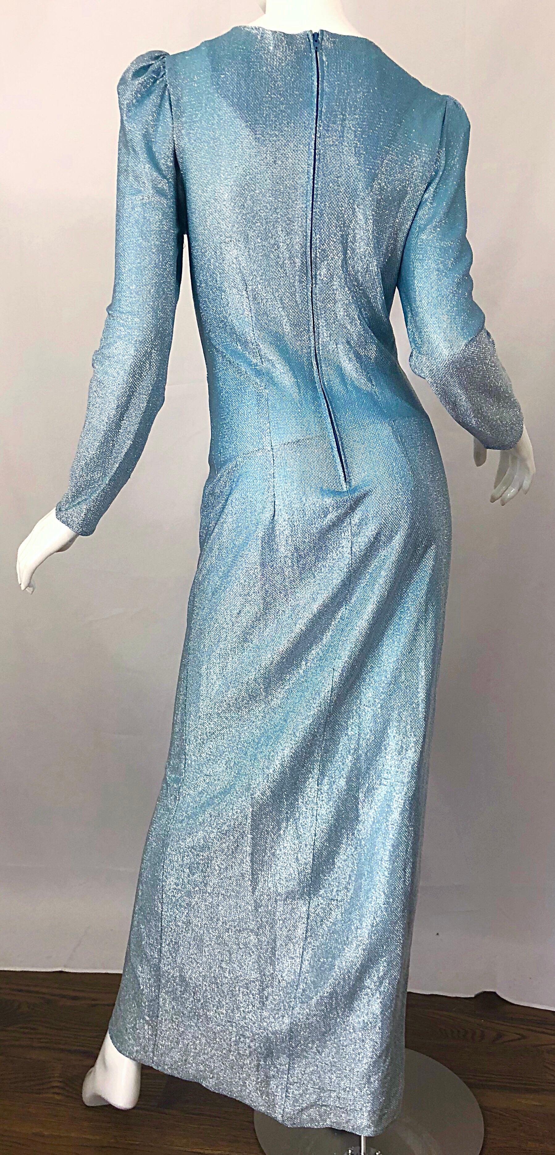 Amazing 1980s Cher Jacque Sky Blue Lurex Rhinestone Vintage 80s Evening Gown 5