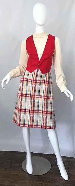 Chic 1960s Pat Sandler Trompe l'Oeil Red White and Blue Vintage 60s A Line Dress
