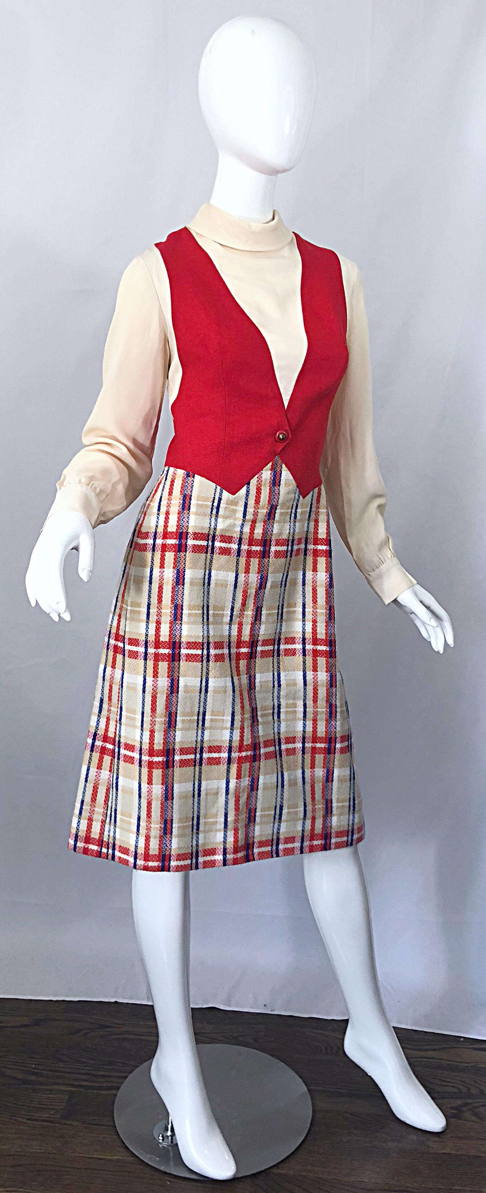 Chic, 1960er Jahre, Pat Sandler, Trompe l'Oeil, rot, weiß und blau, Vintage 60er A-Line-Kleid im Angebot 4