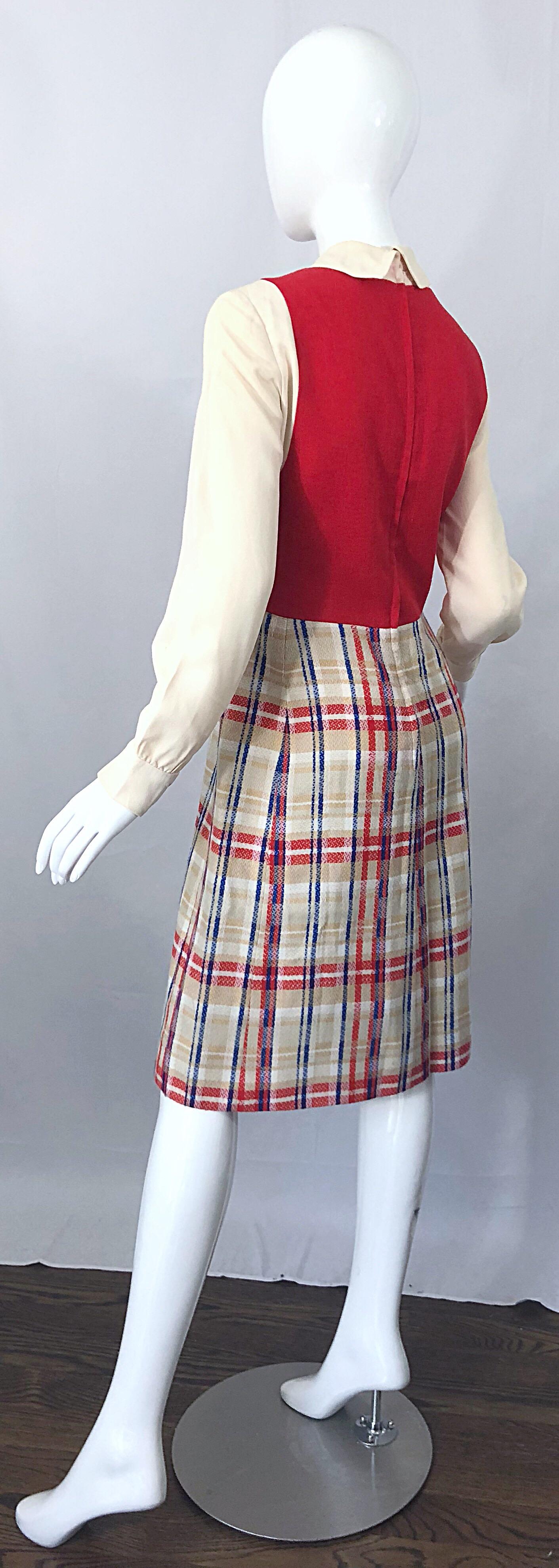Chic 1960s Pat Sandler Trompe l'Oeil Red White and Blue Vintage 60s A Line Dress For Sale 3
