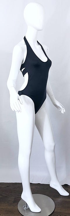 Neu 1990er Calvin Klein Kollektion Schiefergrauer Sexy Einteiler Badeanzug / Bodysuit