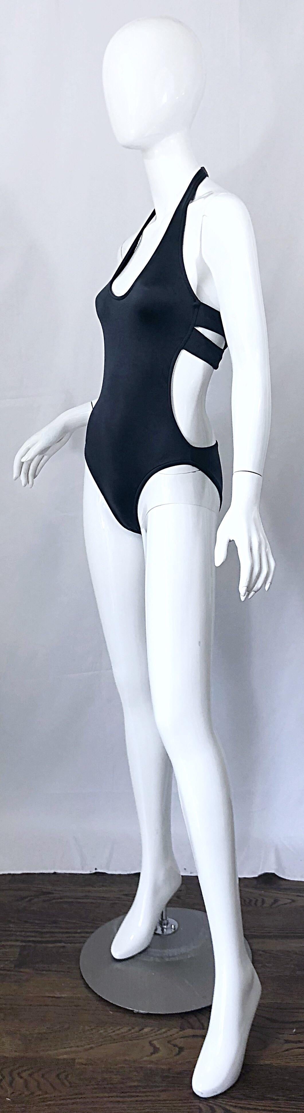 Purple New 1990s Calvin Klein Collection Slate Gray Sexy One Piece Swimsuit / Bodysuit For Sale