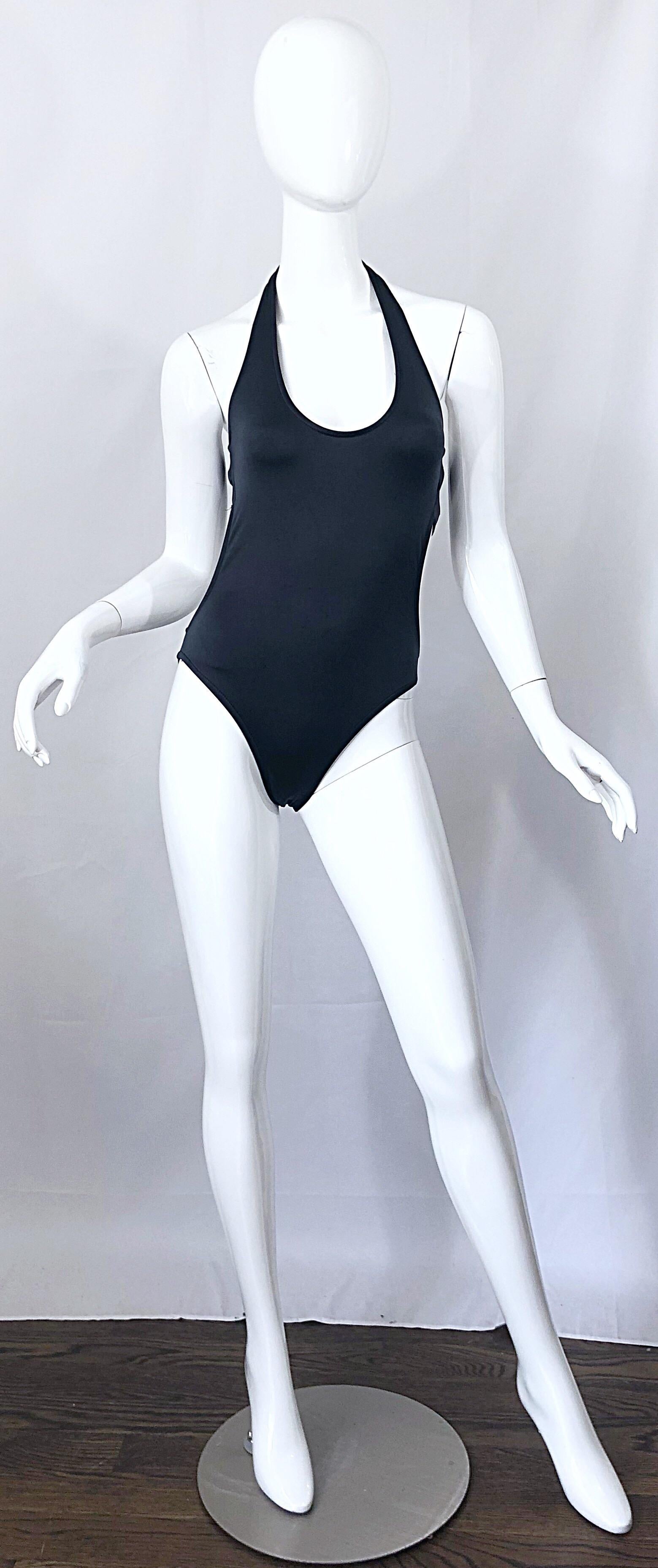 New 1990s Calvin Klein Collection Slate Gray Sexy One Piece Swimsuit / Bodysuit For Sale 2