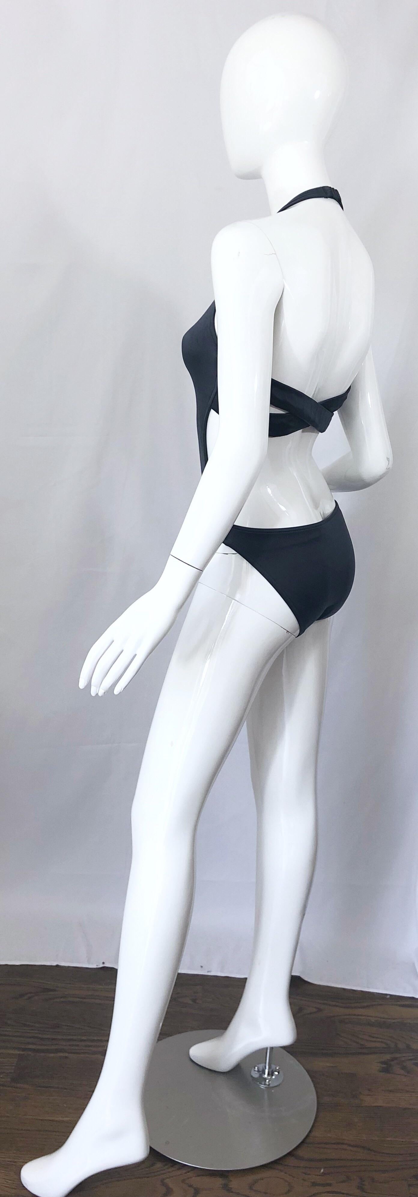 New 1990s Calvin Klein Collection Slate Gray Sexy One Piece Swimsuit / Bodysuit For Sale 4