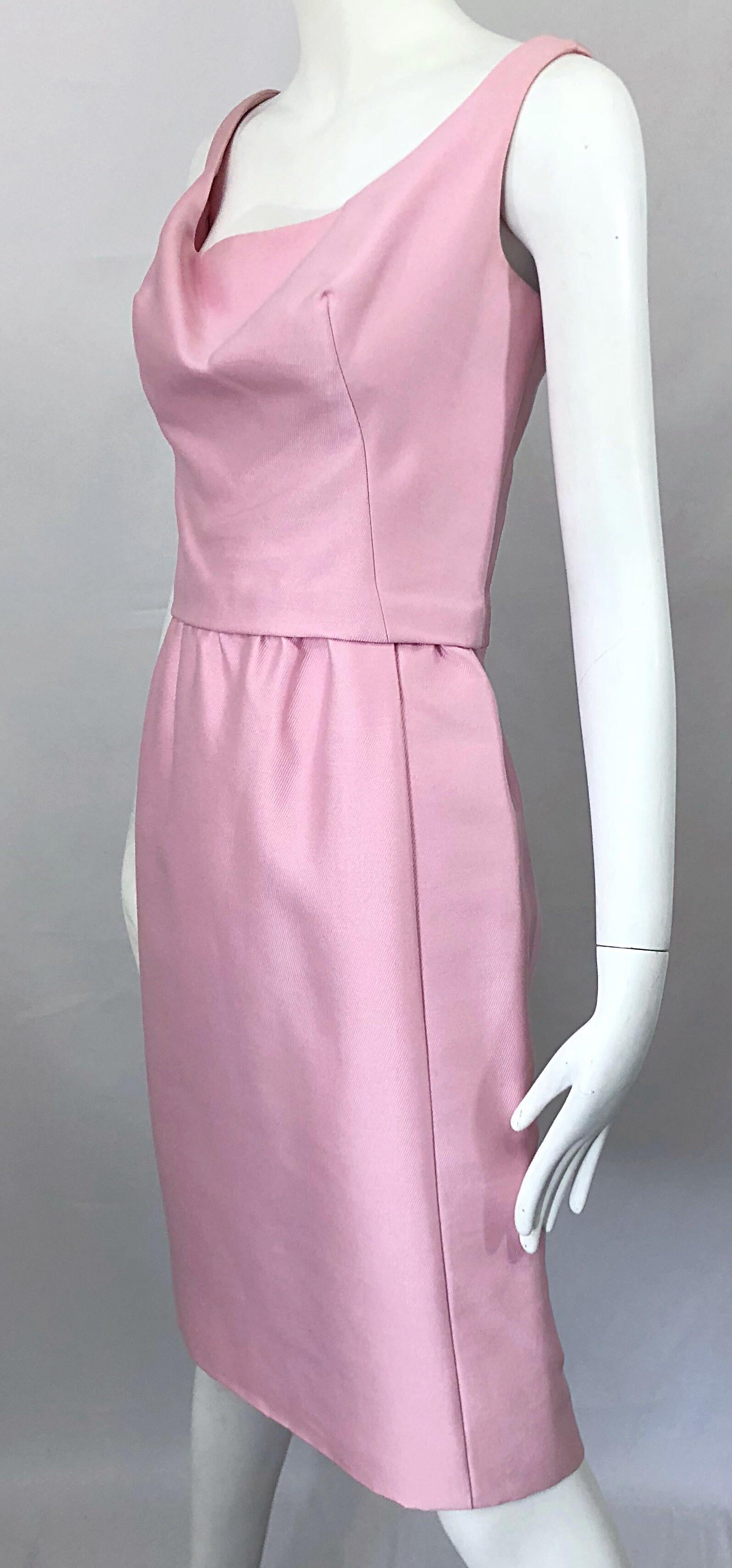 Chic 1960s Pat Sandler Light Pink Vintage 60s Silk Shift Dress and Jacket Suit For Sale 2