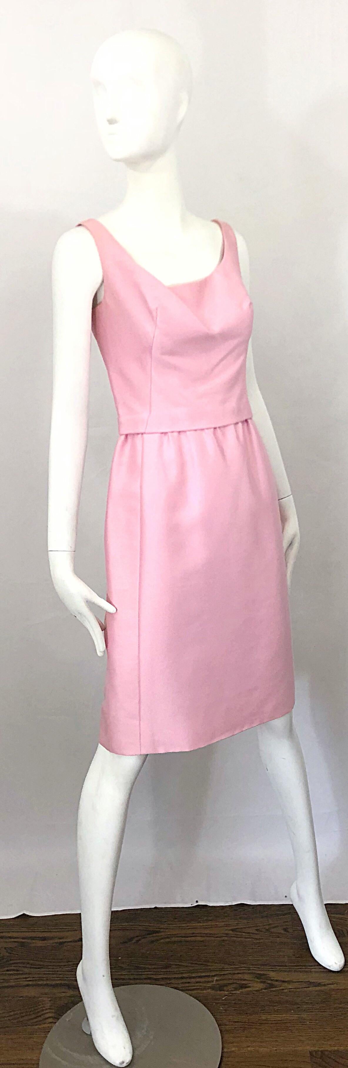 Chic 1960s Pat Sandler Light Pink Vintage 60s Silk Shift Dress and Jacket Suit For Sale 5